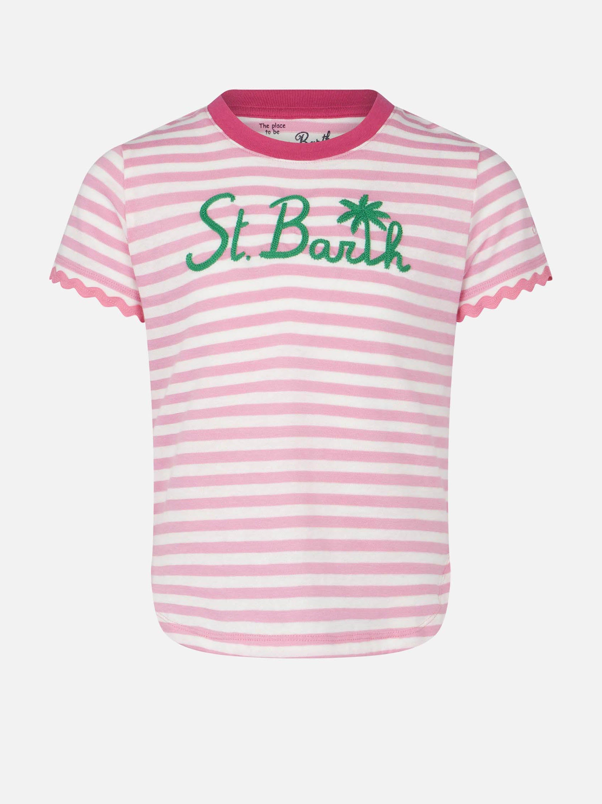 Girl T-Shirt With Stripes And Embroidery Pink