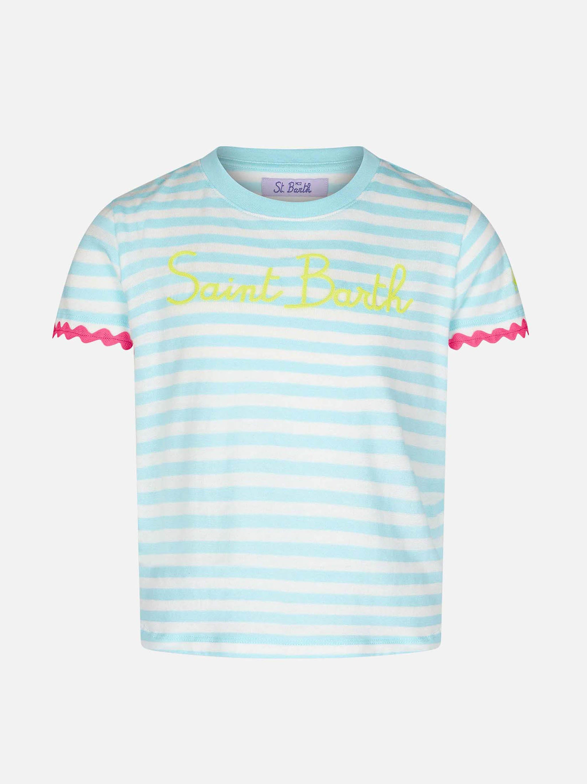 Girl Striped T-Shirt With Saint Barth Embroidery Green