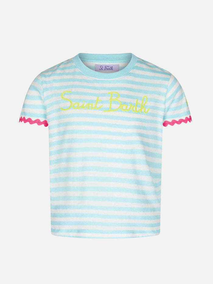 Girl Striped T-Shirt With Saint Barth Embroidery Green