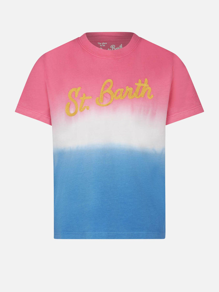 Girl Tie Dye T-Shirt With St. Barth Lettering Blue