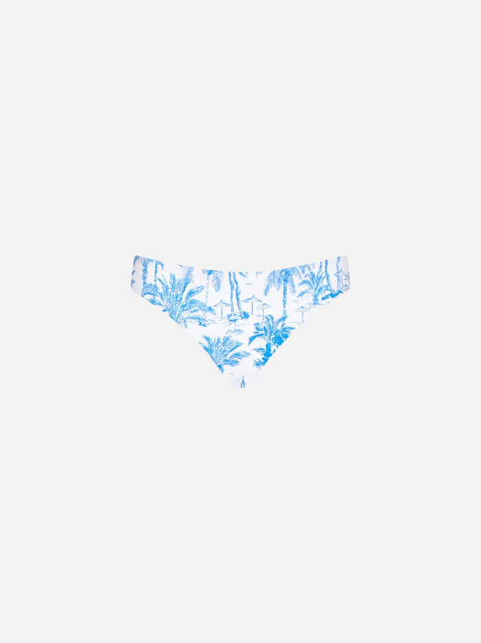 Girl Swim Briefs With Toile De Jouy Print And Bow White Bottom