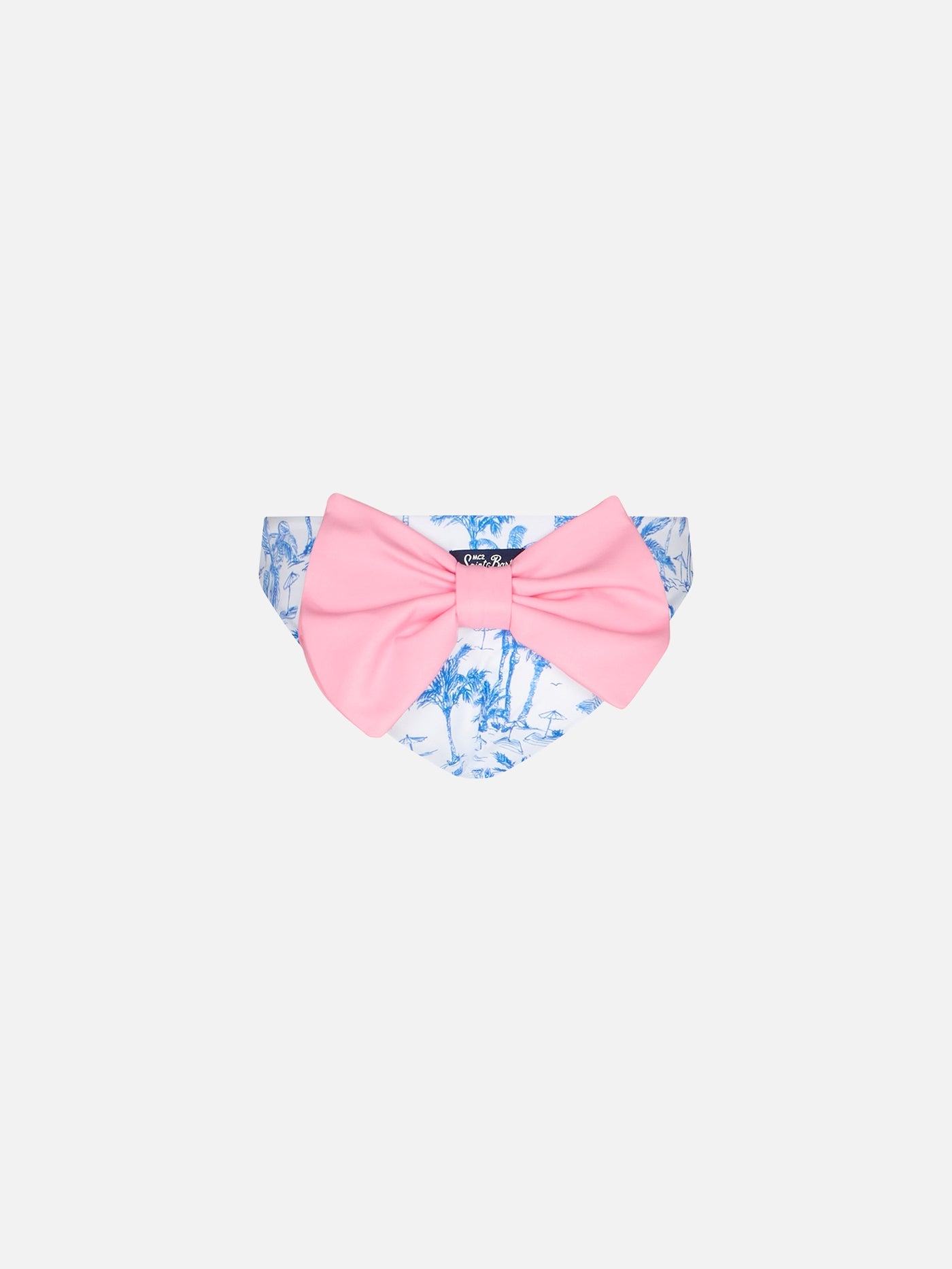 Girl Swim Briefs With Toile De Jouy Print And Bow White Bottom
