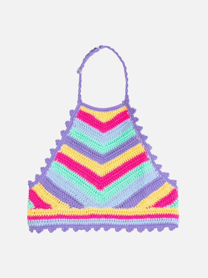 Girl Halterneck Crochet Top Purple Top_apparel