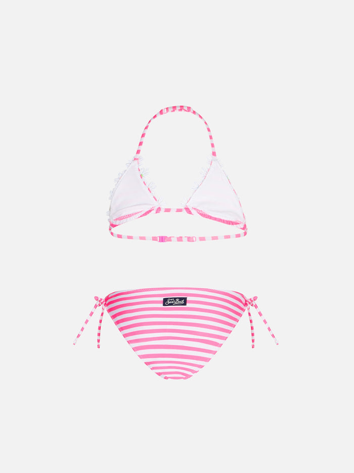 Girl Triangle Bikini With Fluo Pink Striped