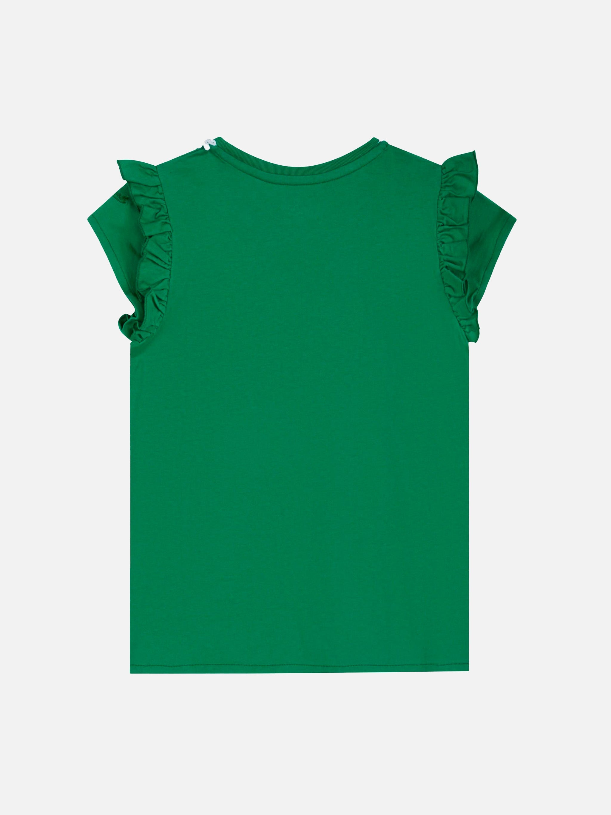 Girl Cotton T-Shirt With Flounce And Embroidery Green