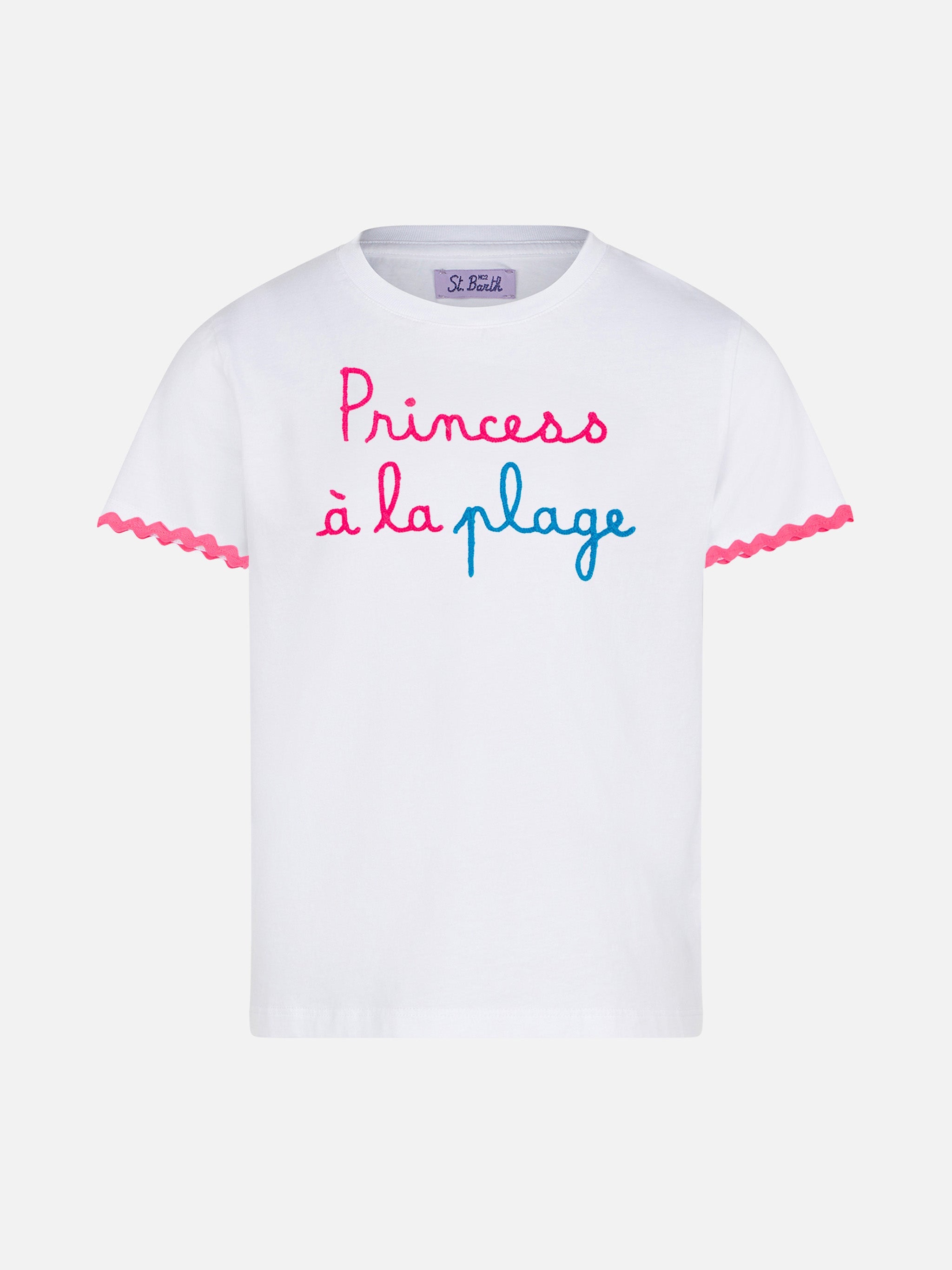 Girl T-Shirt With Princess À La Plage Lettering And Embroidery White