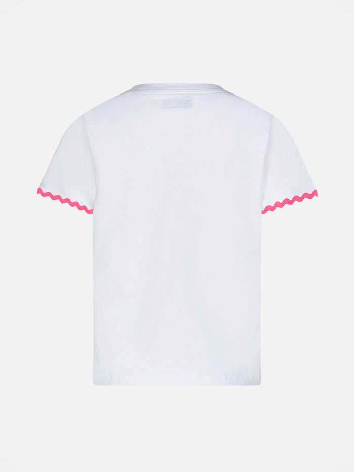 Girl T-Shirt With Princess À La Plage Lettering And Embroidery White