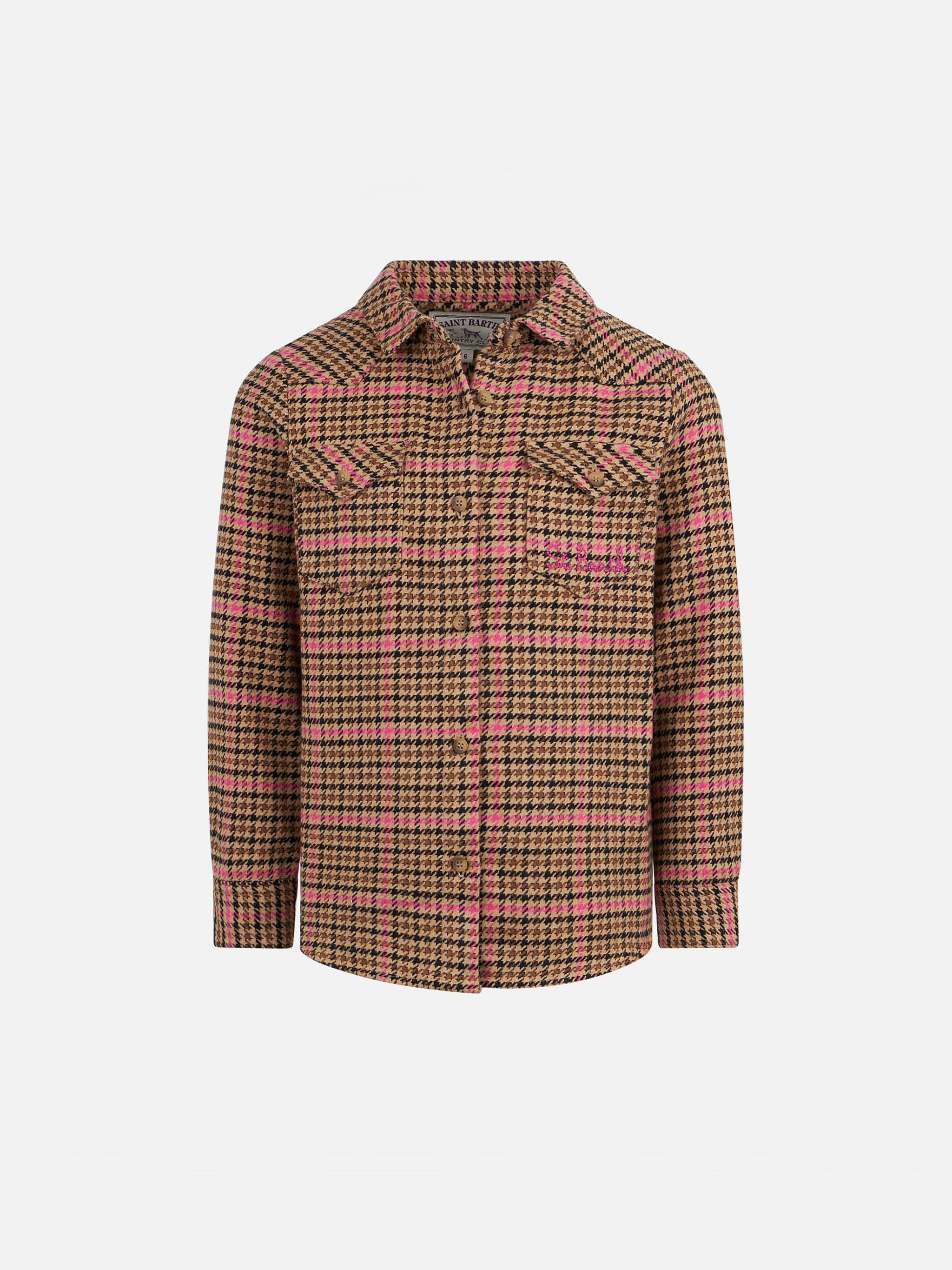 Girl Overshirt With Pied De Poule Print Brown Shirt