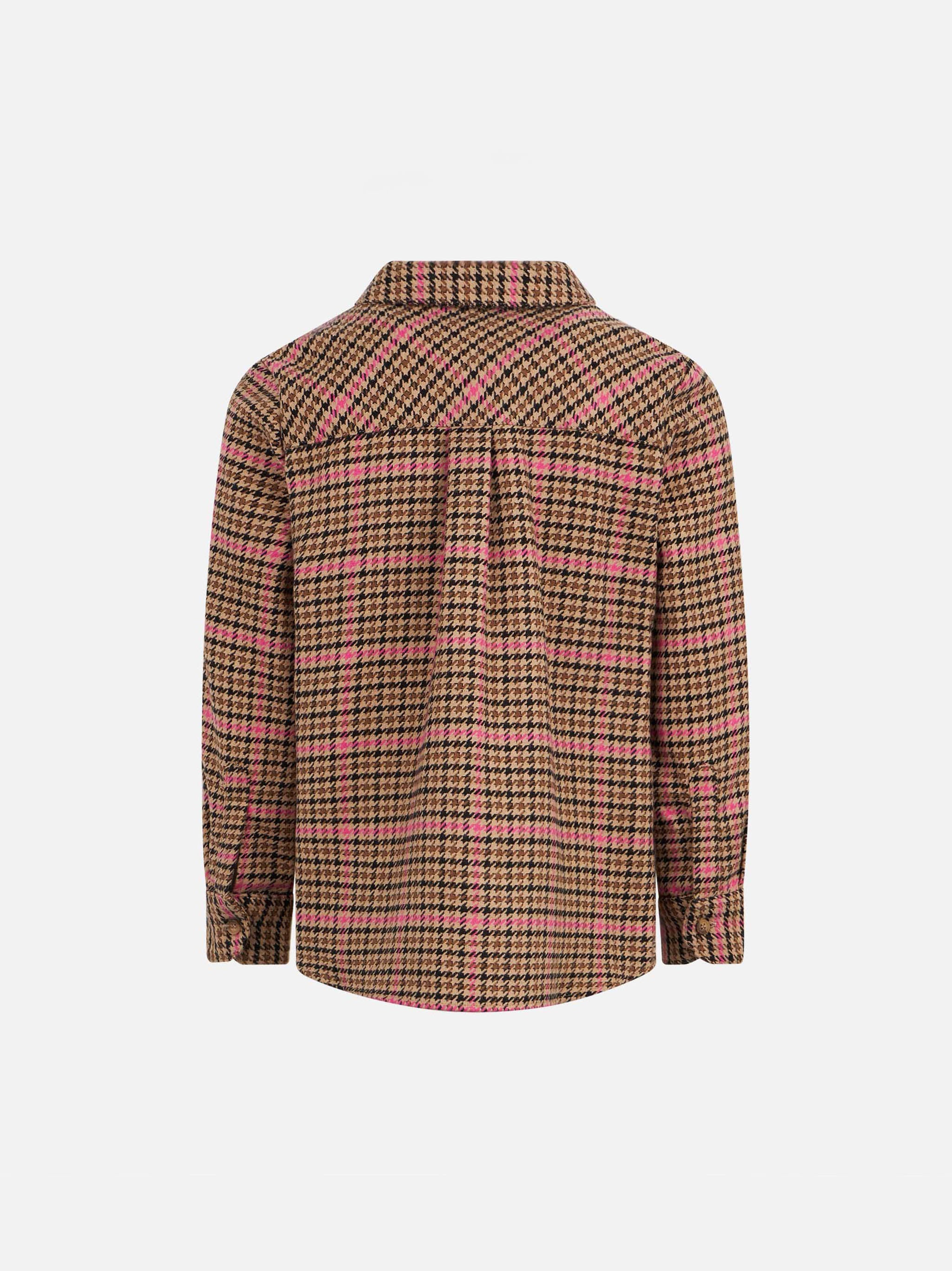 Girl Overshirt With Pied De Poule Print Brown Shirt