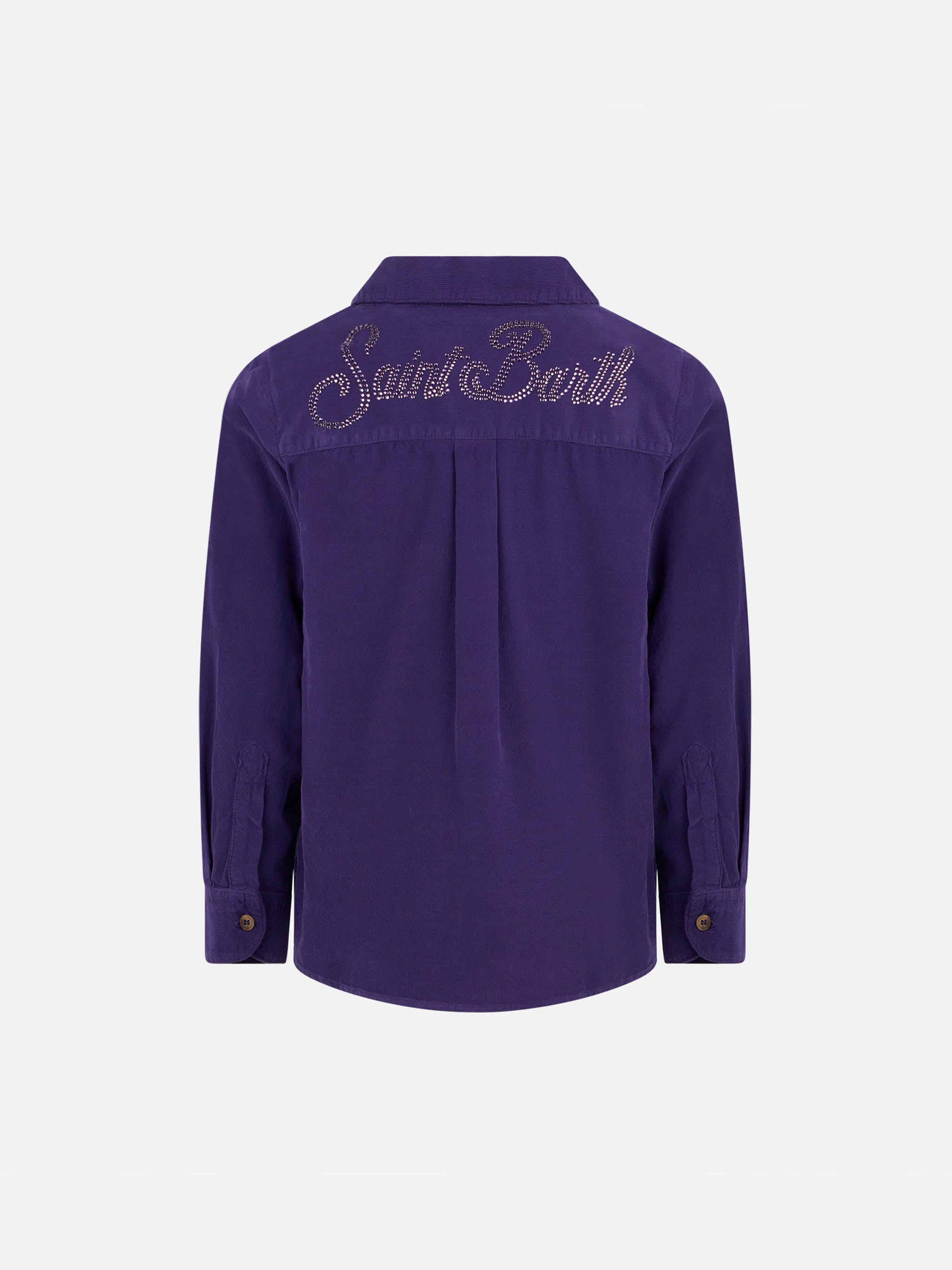 Girl Velvet Overshirt With Saint Barth Rhinestones Print Pink Shirt