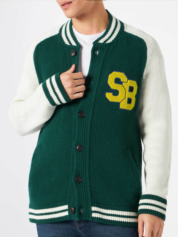Green Knit Bomber College Style Knitwear