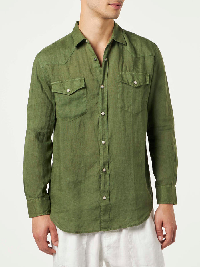 Dark Green Linen Shirt