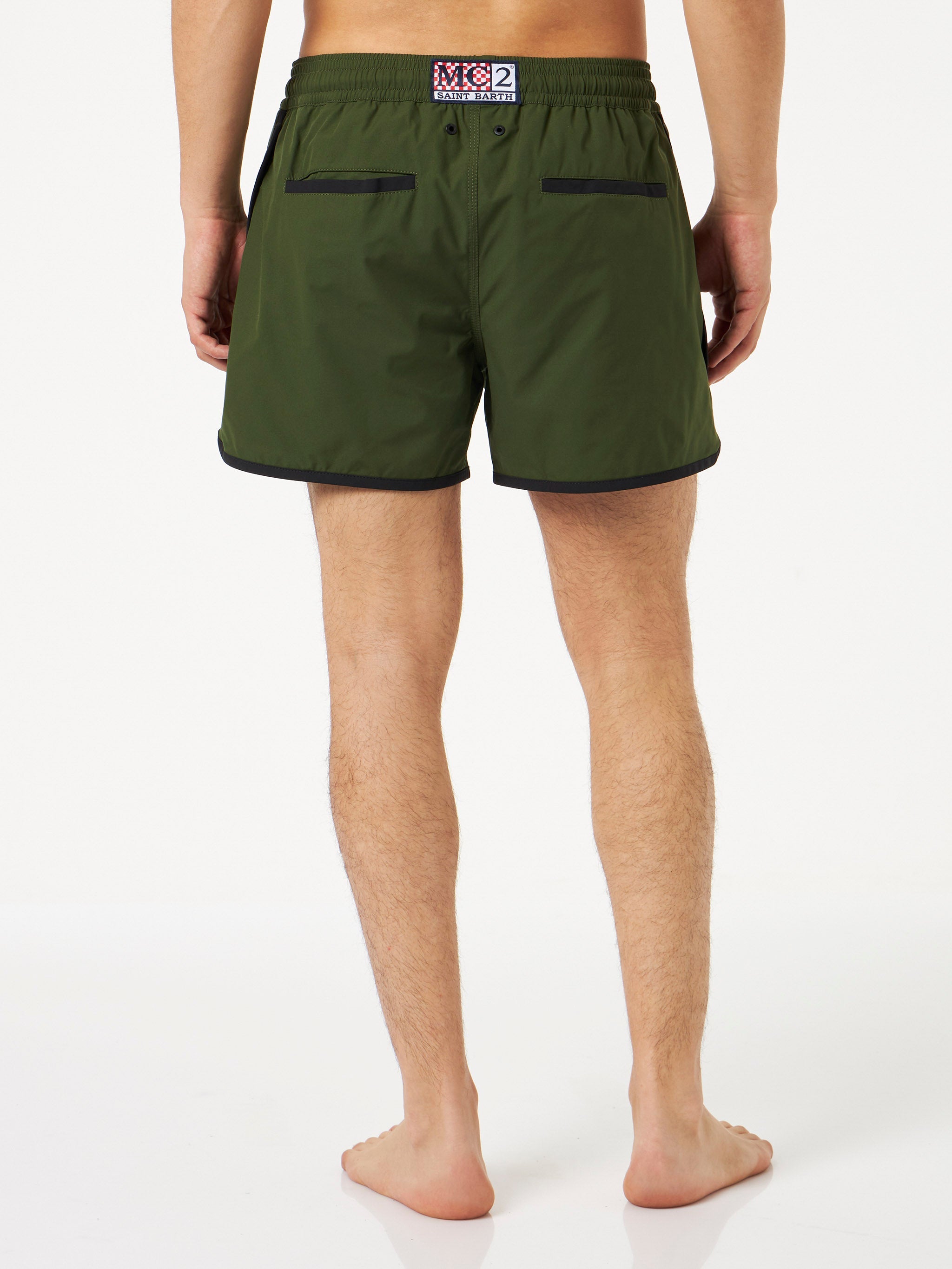 Man Swim Shorts With Side Logo And Contrast Green Swimshort