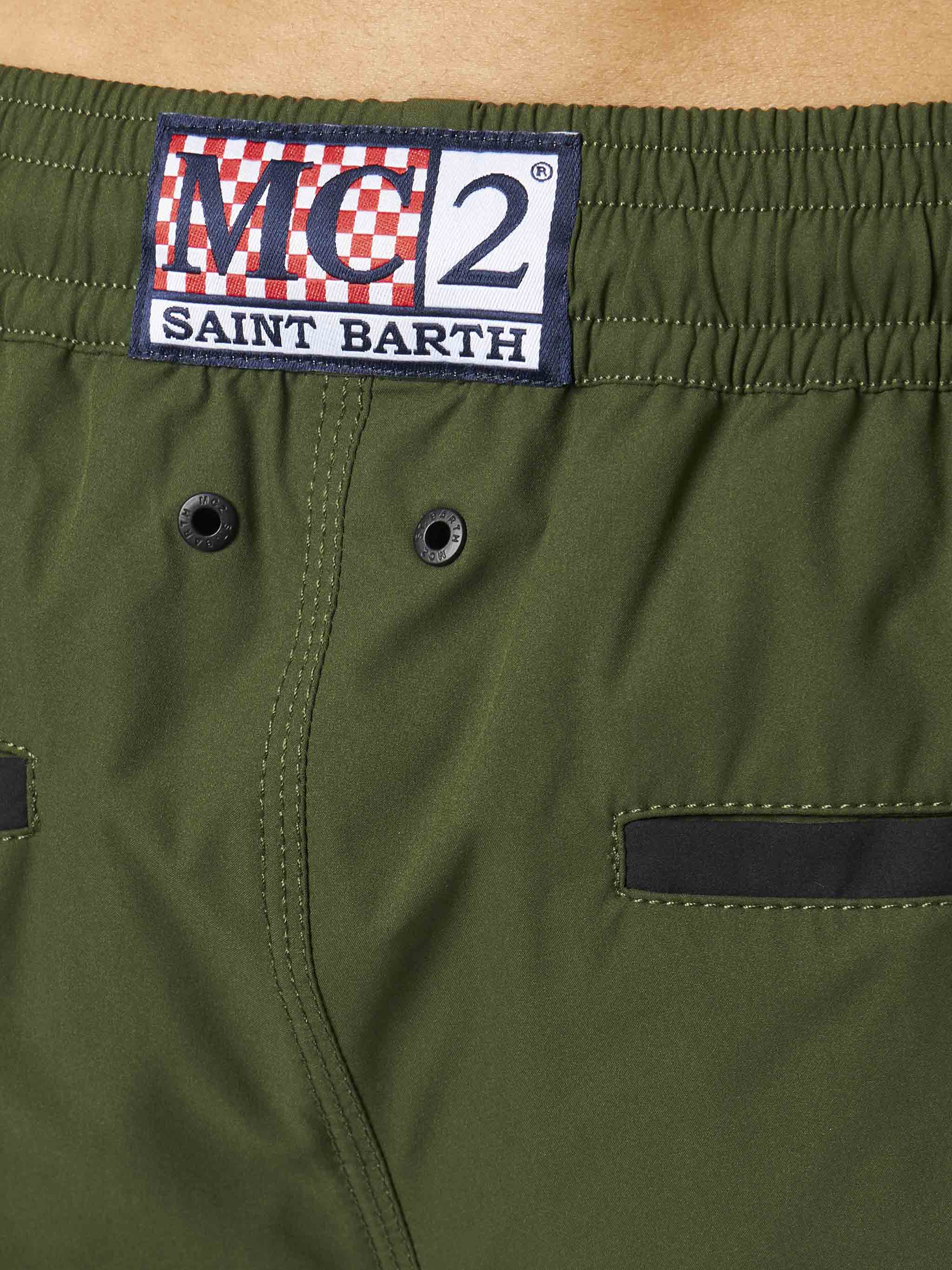 Man Swim Shorts With Side Logo And Contrast Green Swimshort