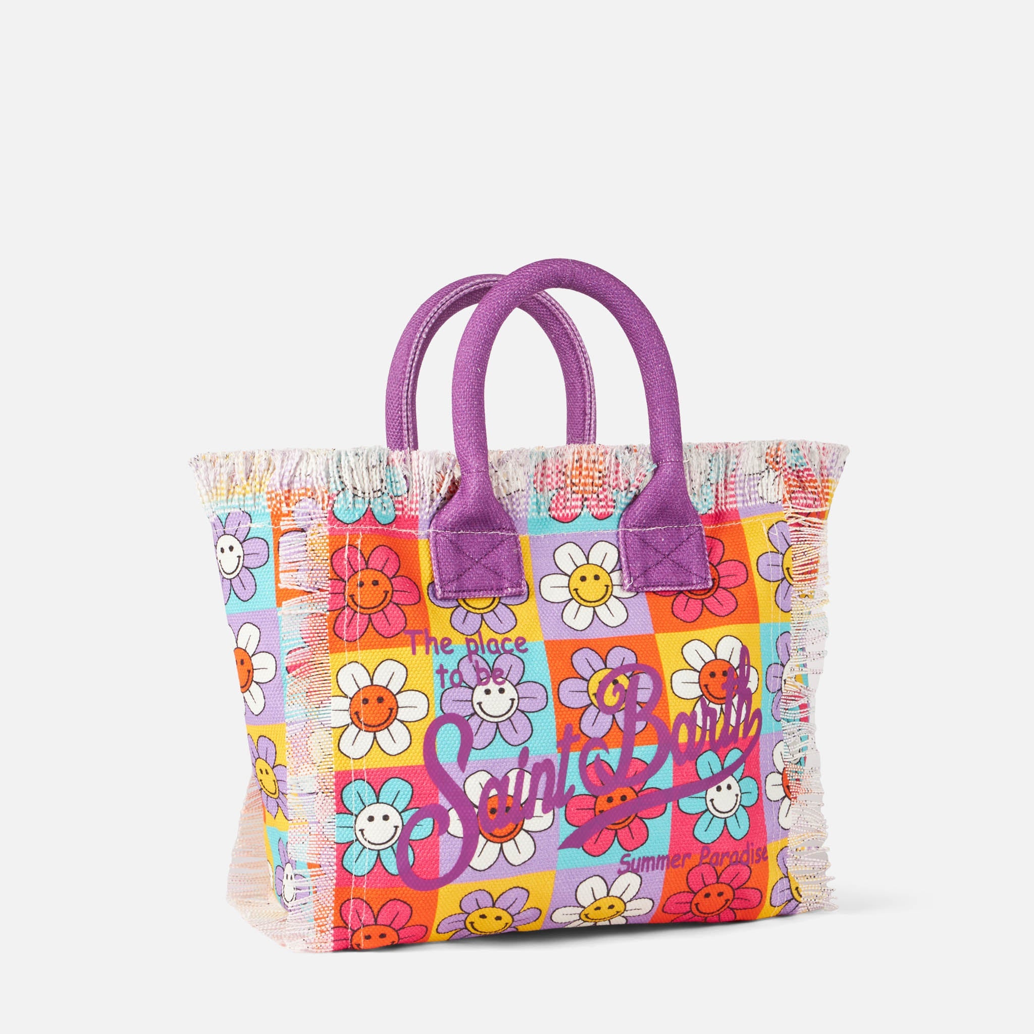 Colette Canvas Handbag With Smiling Daisy Print Pink Bag