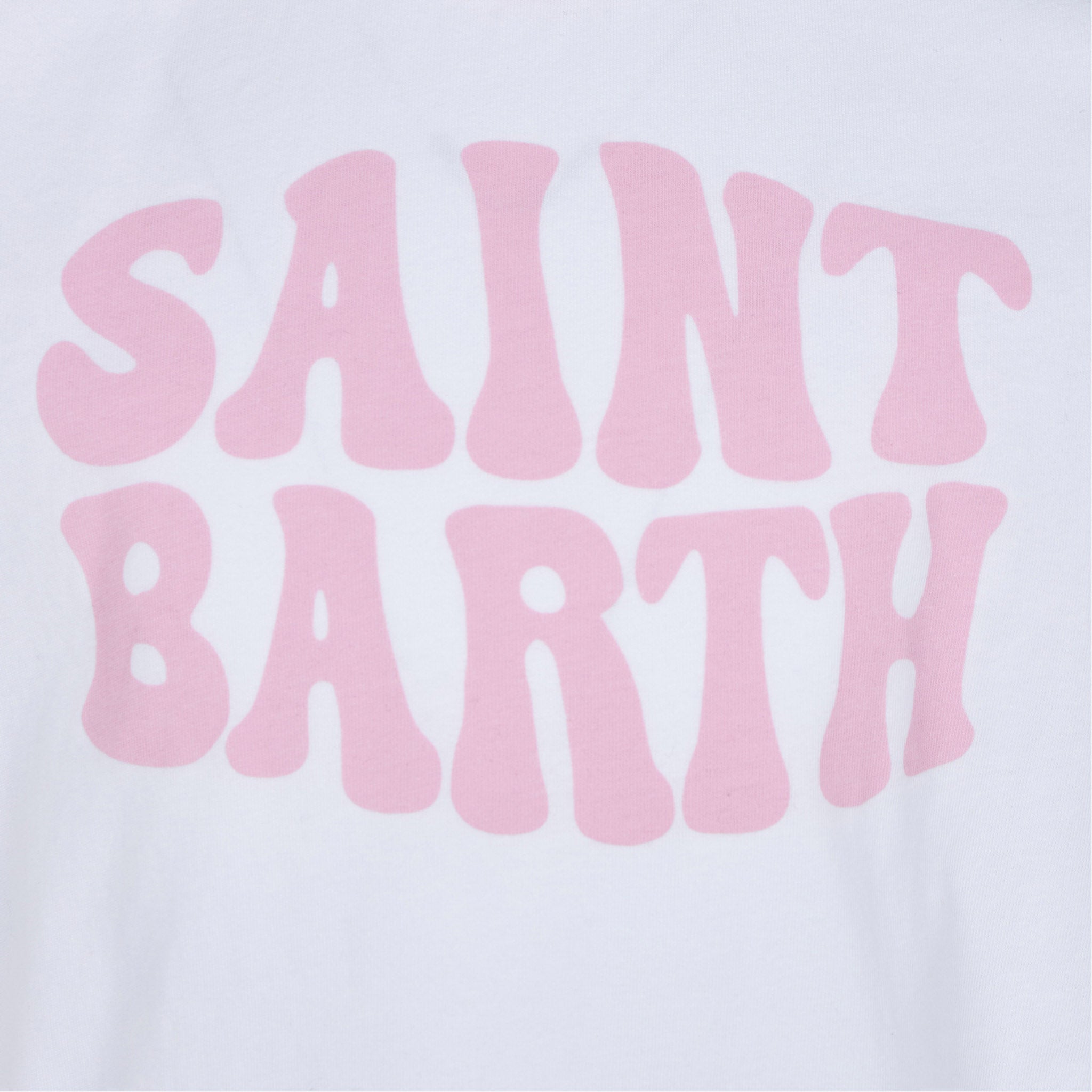 Girl Cotton T-Shirt With St. Barth Groovy Print White