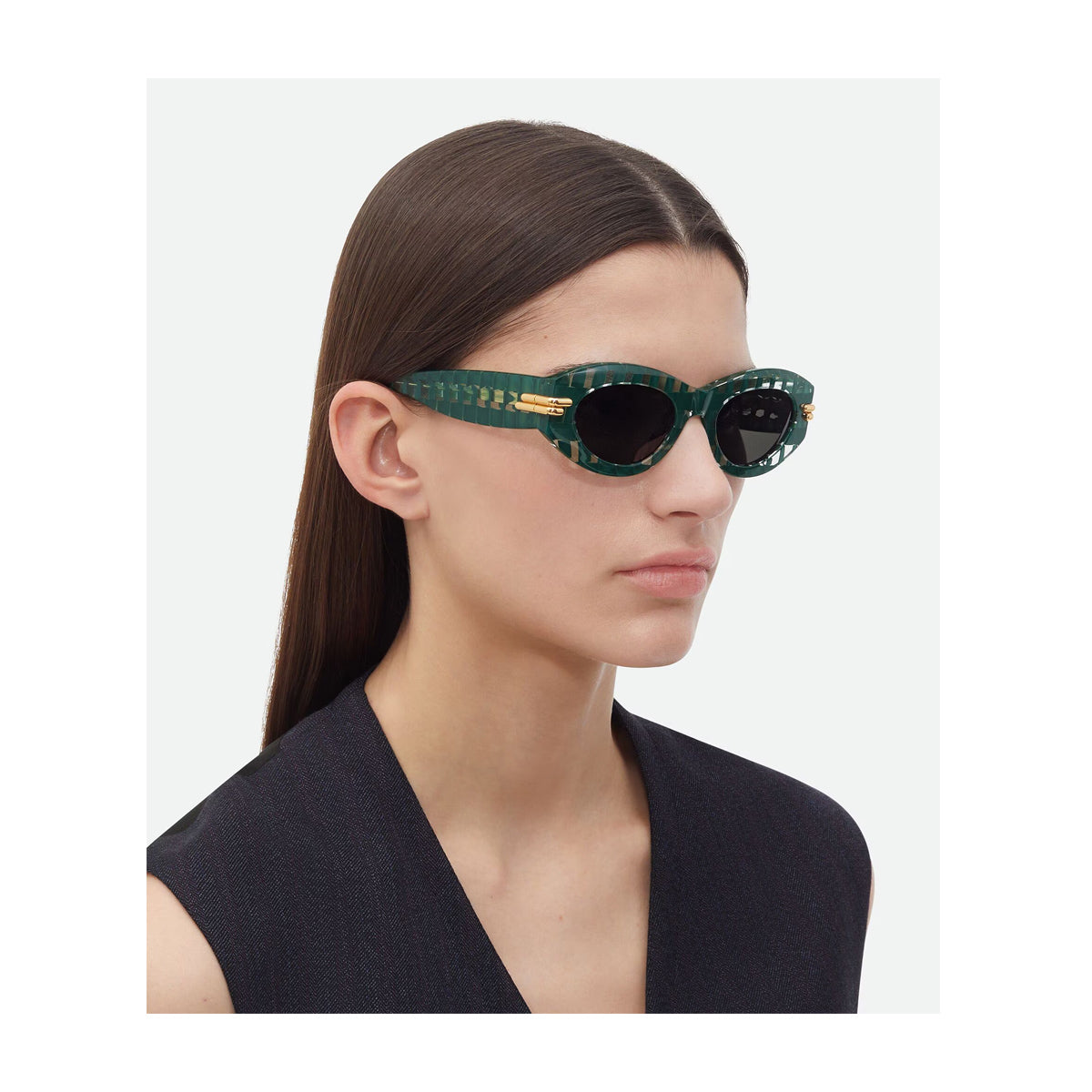 Bottega Veneta BV1322S Linea Mitre 003 Green Verde Recycled Acetate Occhiali Da Sole