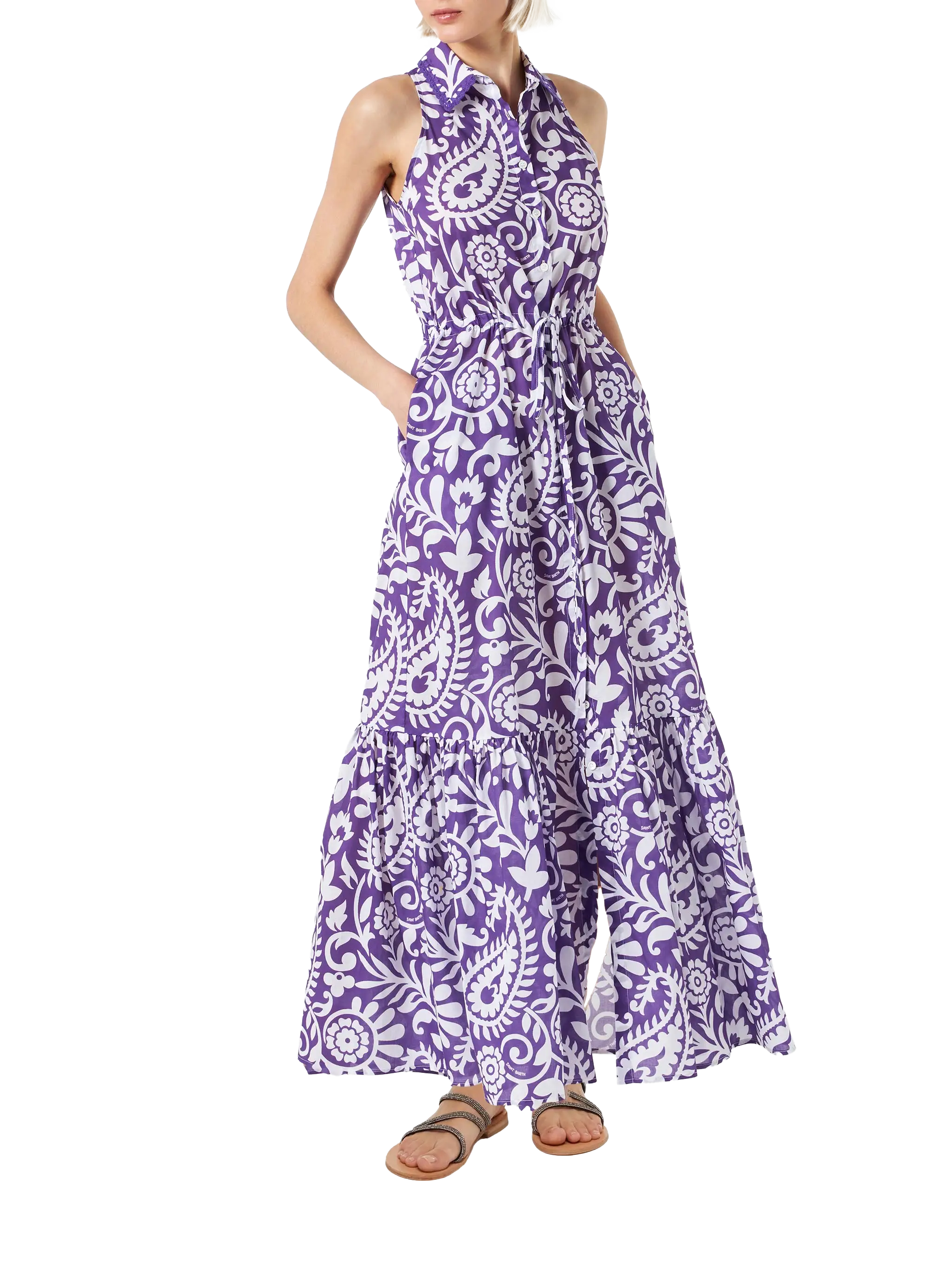Purple Ida Cotton Long Dress With Paisley Print Pink