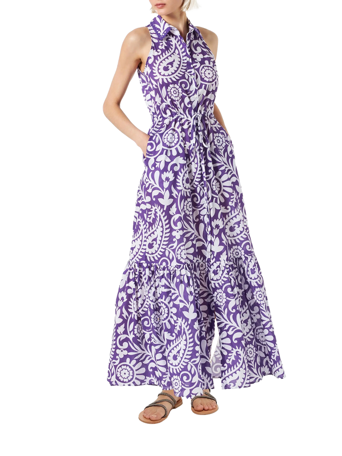 Purple Ida Cotton Long Dress With Paisley Print Pink