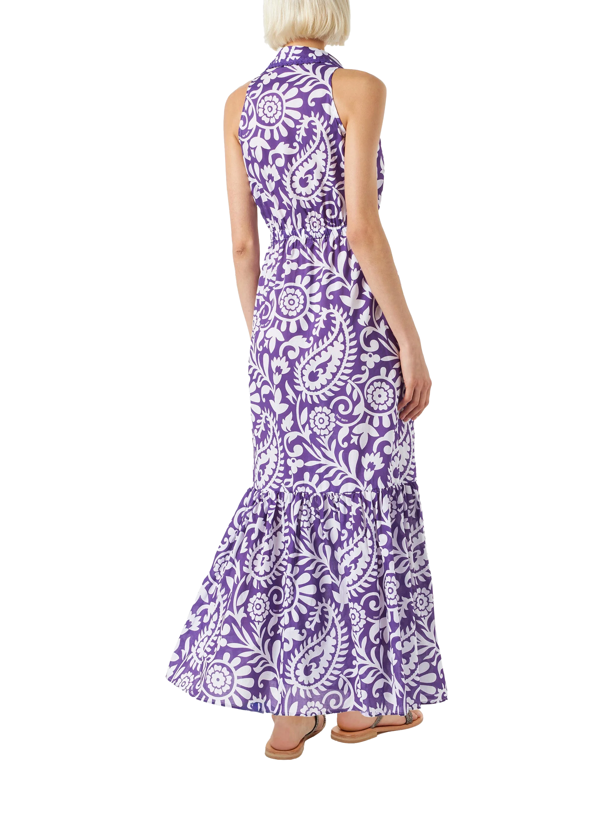 Purple Ida Cotton Long Dress With Paisley Print Pink