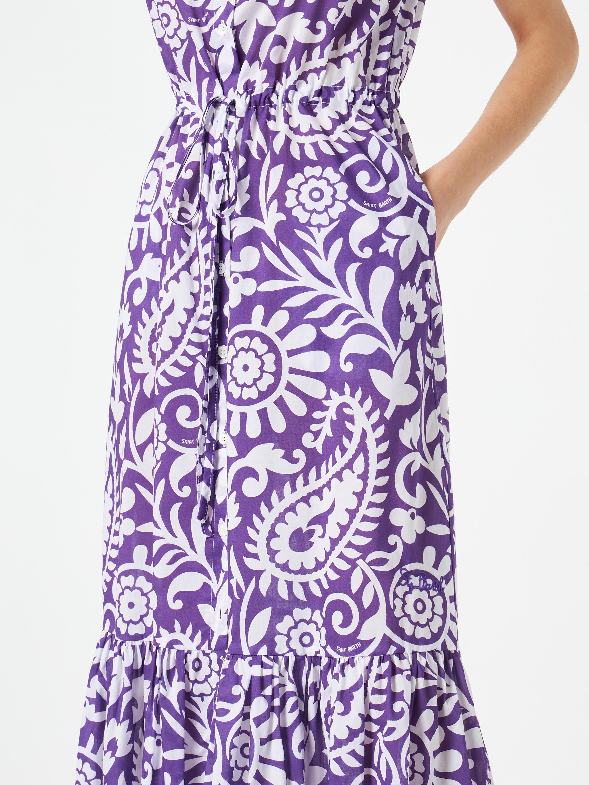 Purple Ida Cotton Long Dress With Paisley Print Pink