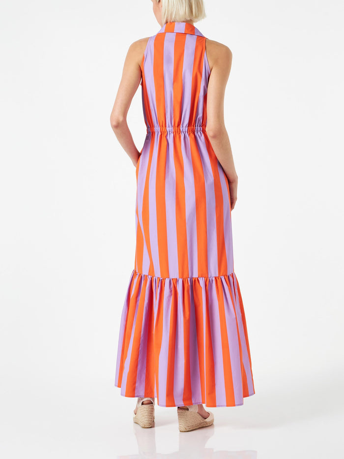 Ida Cotton Long Dress With Striped Print Orange