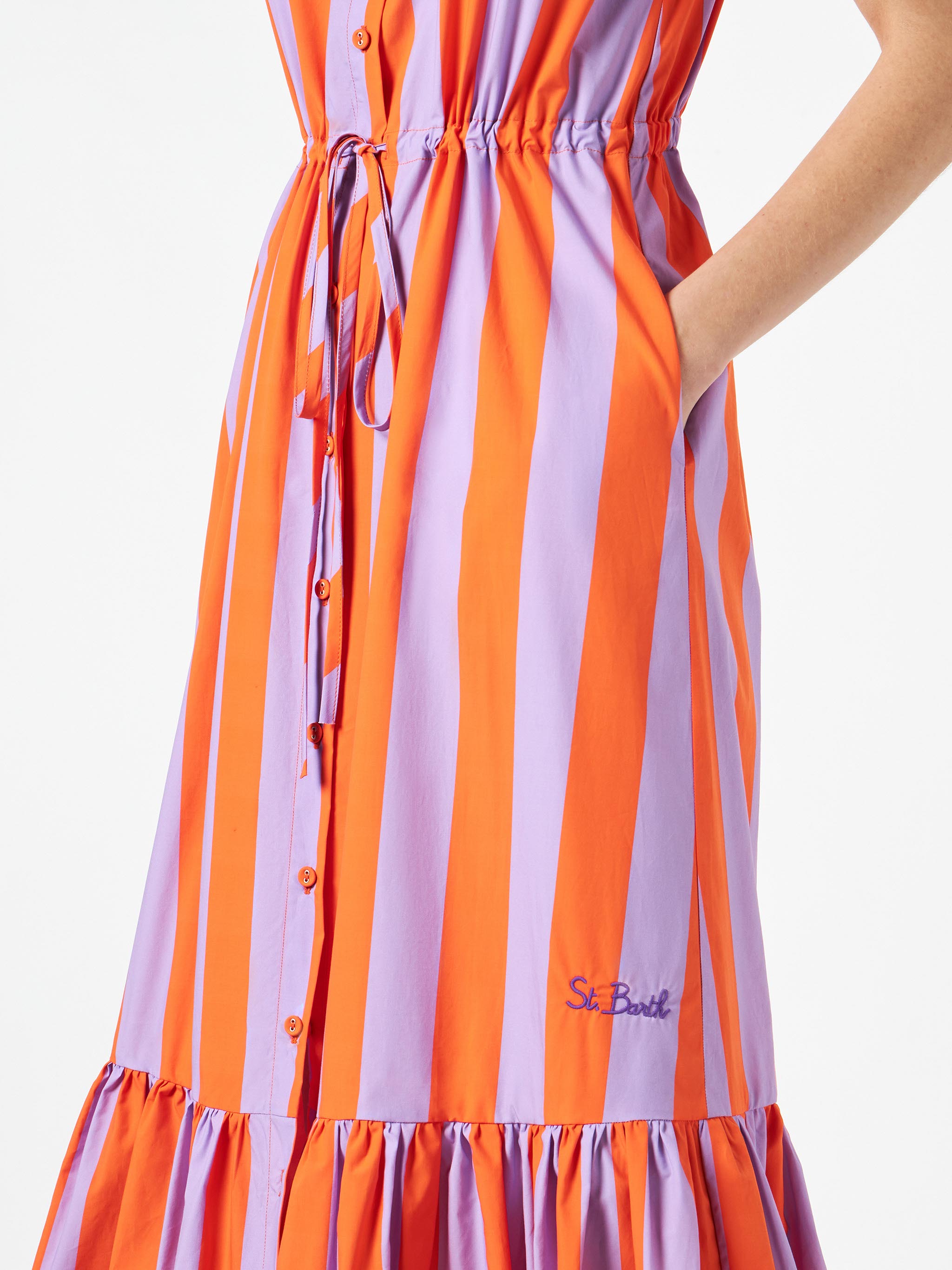 Ida Cotton Long Dress With Striped Print Orange