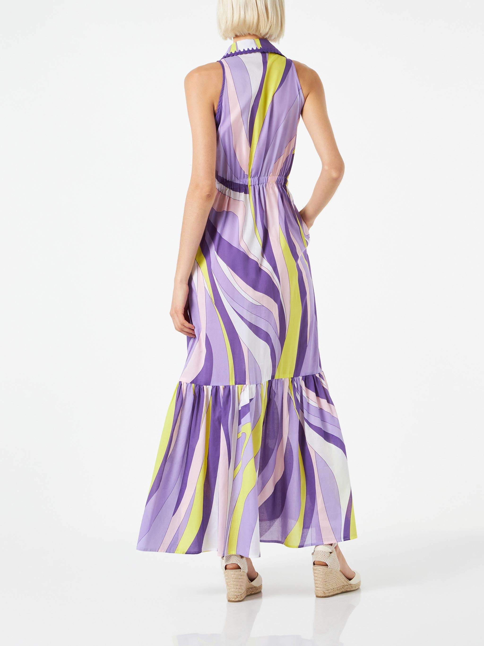 Ida Cotton Long Dress With Wave Print Pink