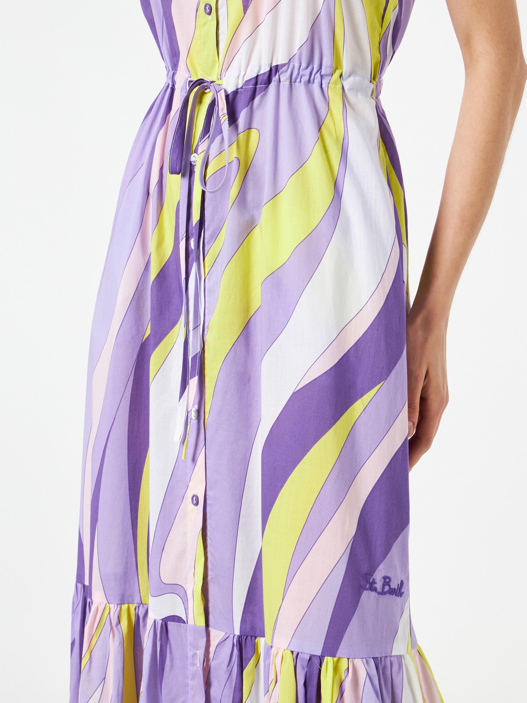 Ida Cotton Long Dress With Wave Print Pink