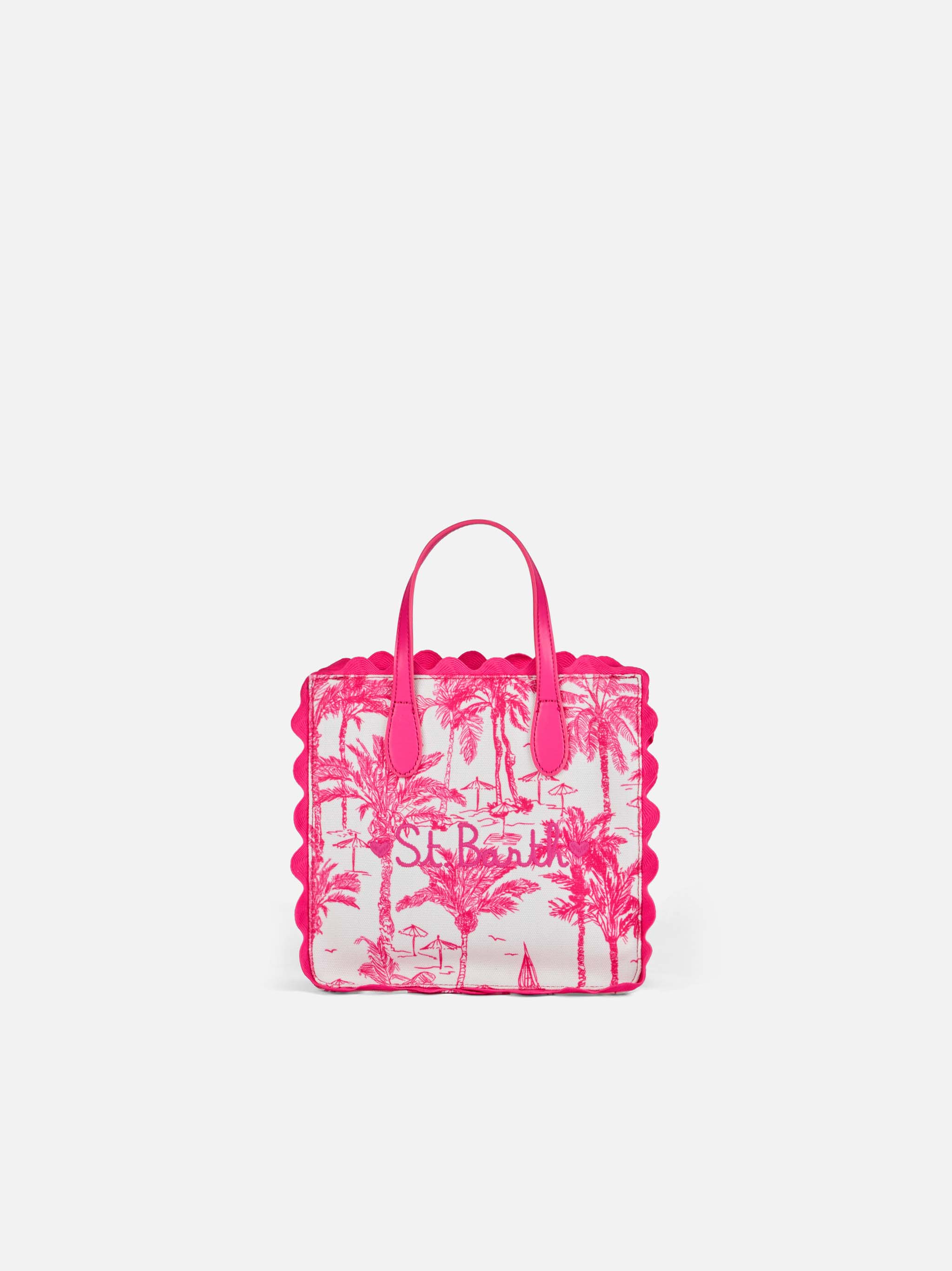 Vivian Cotton Handbag With Toile De Jouy Print Pink Bag