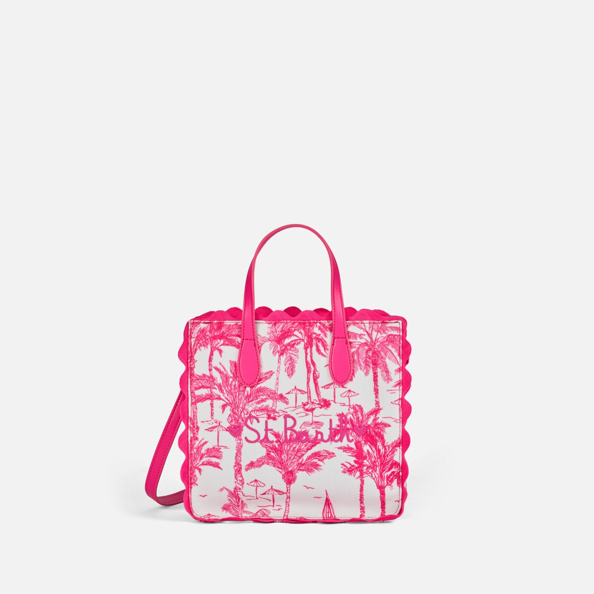 Vivian Cotton Handbag With Toile De Jouy Print Pink Bag
