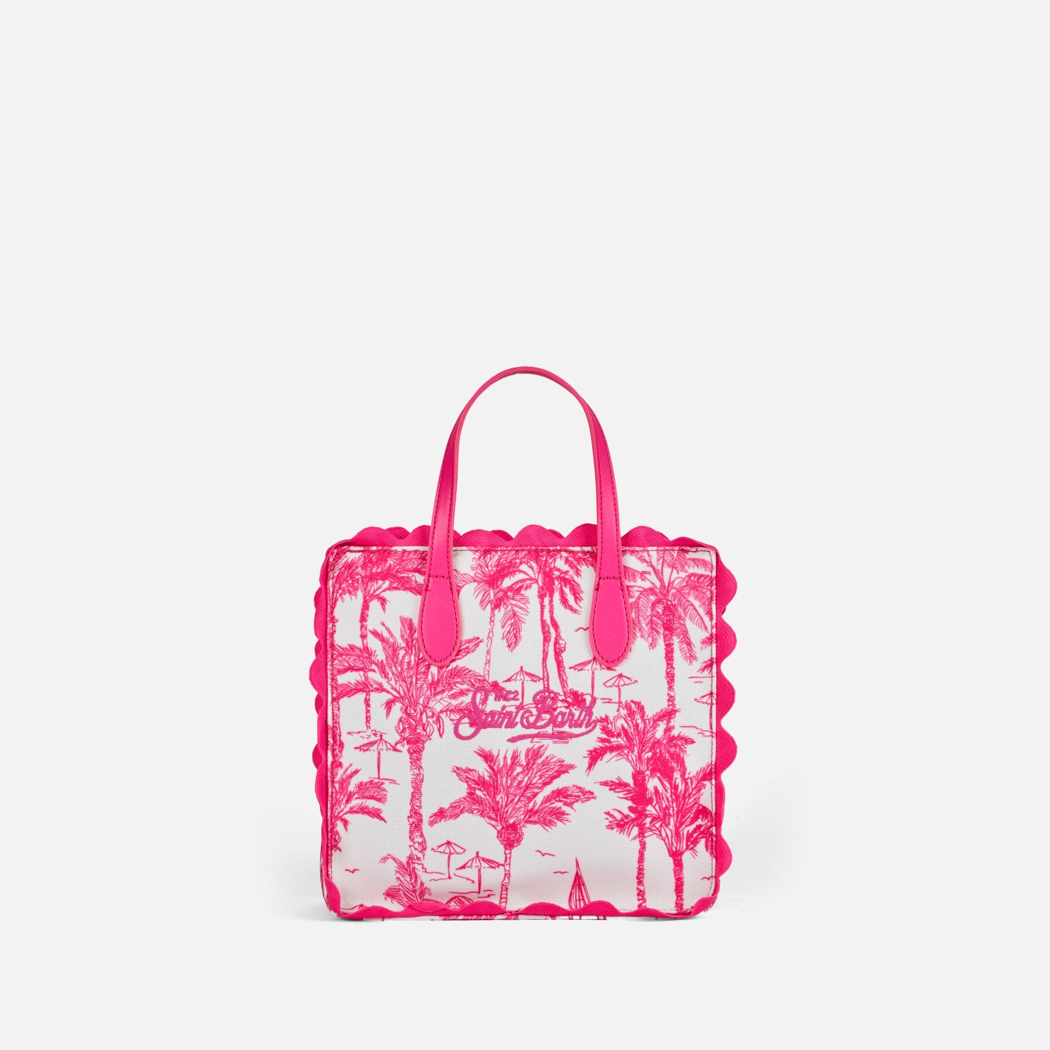 Vivian Cotton Handbag With Toile De Jouy Print Pink Bag