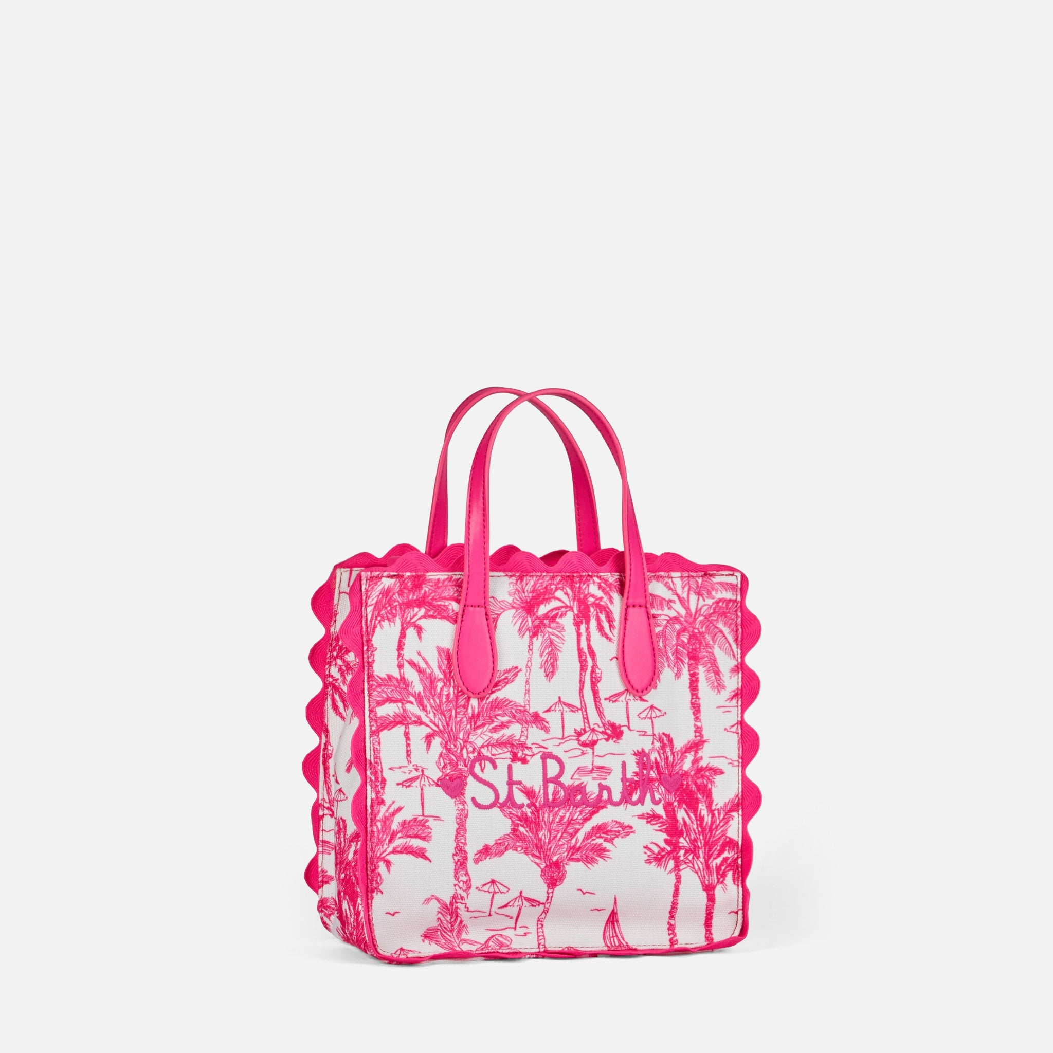 Vivian Cotton Handbag With Toile De Jouy Print Pink Bag