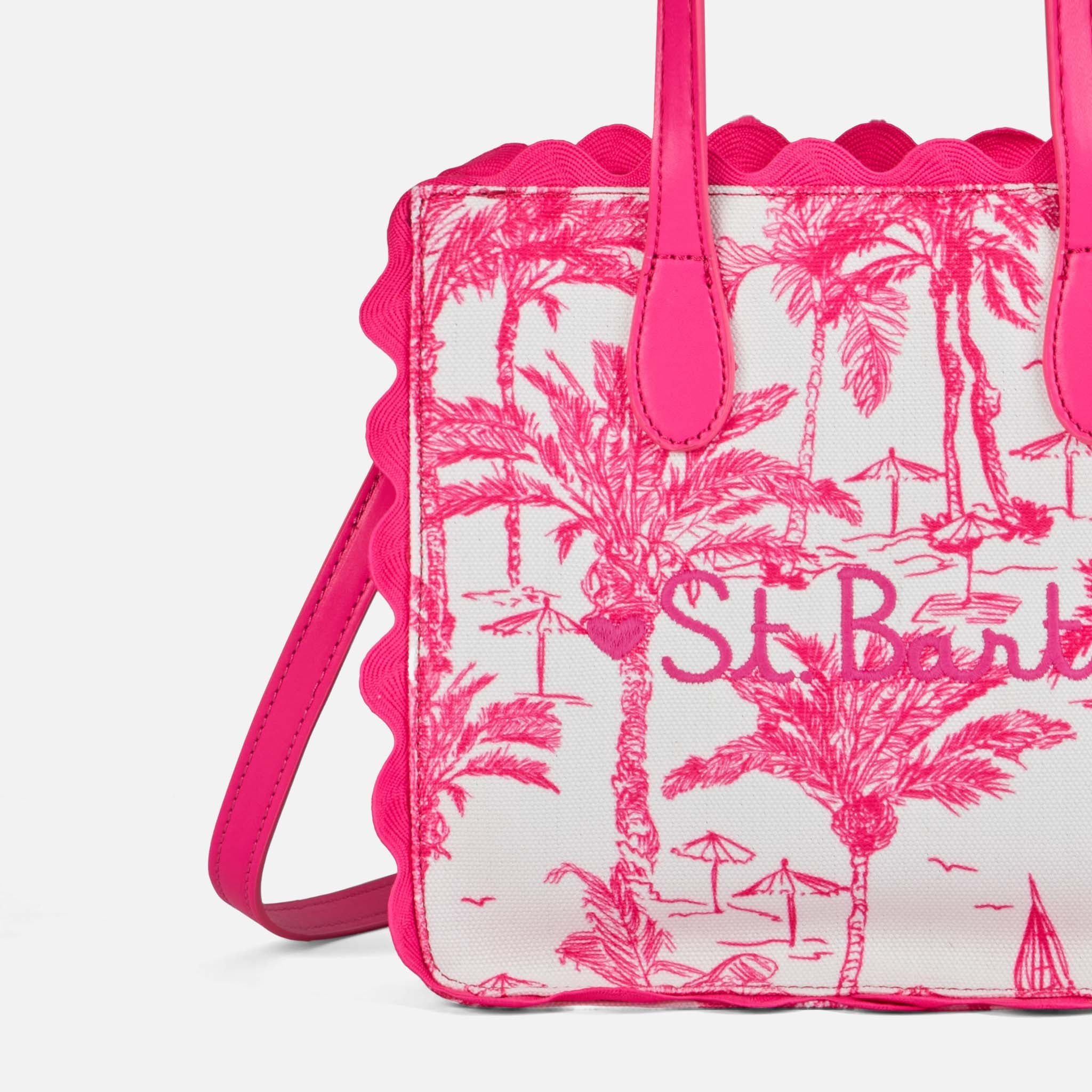 Vivian Cotton Handbag With Toile De Jouy Print Pink Bag