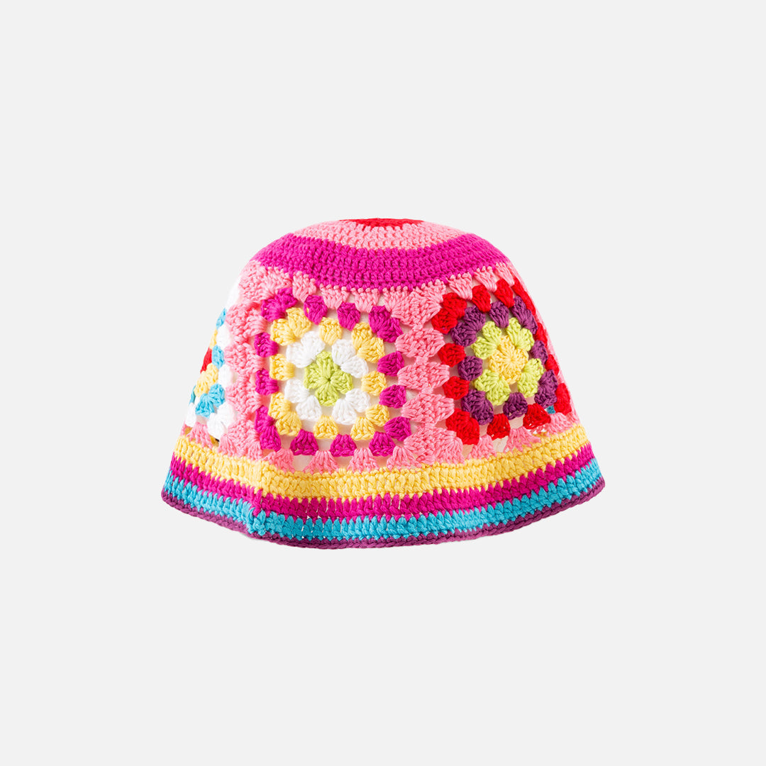 Multicolor Crochet Cloche Hat On Pink Base