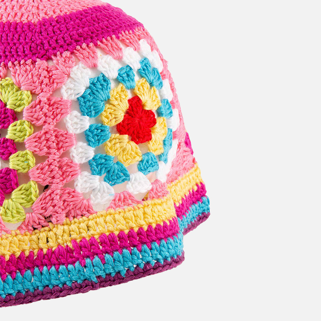 Multicolor Crochet Cloche Hat On Pink Base