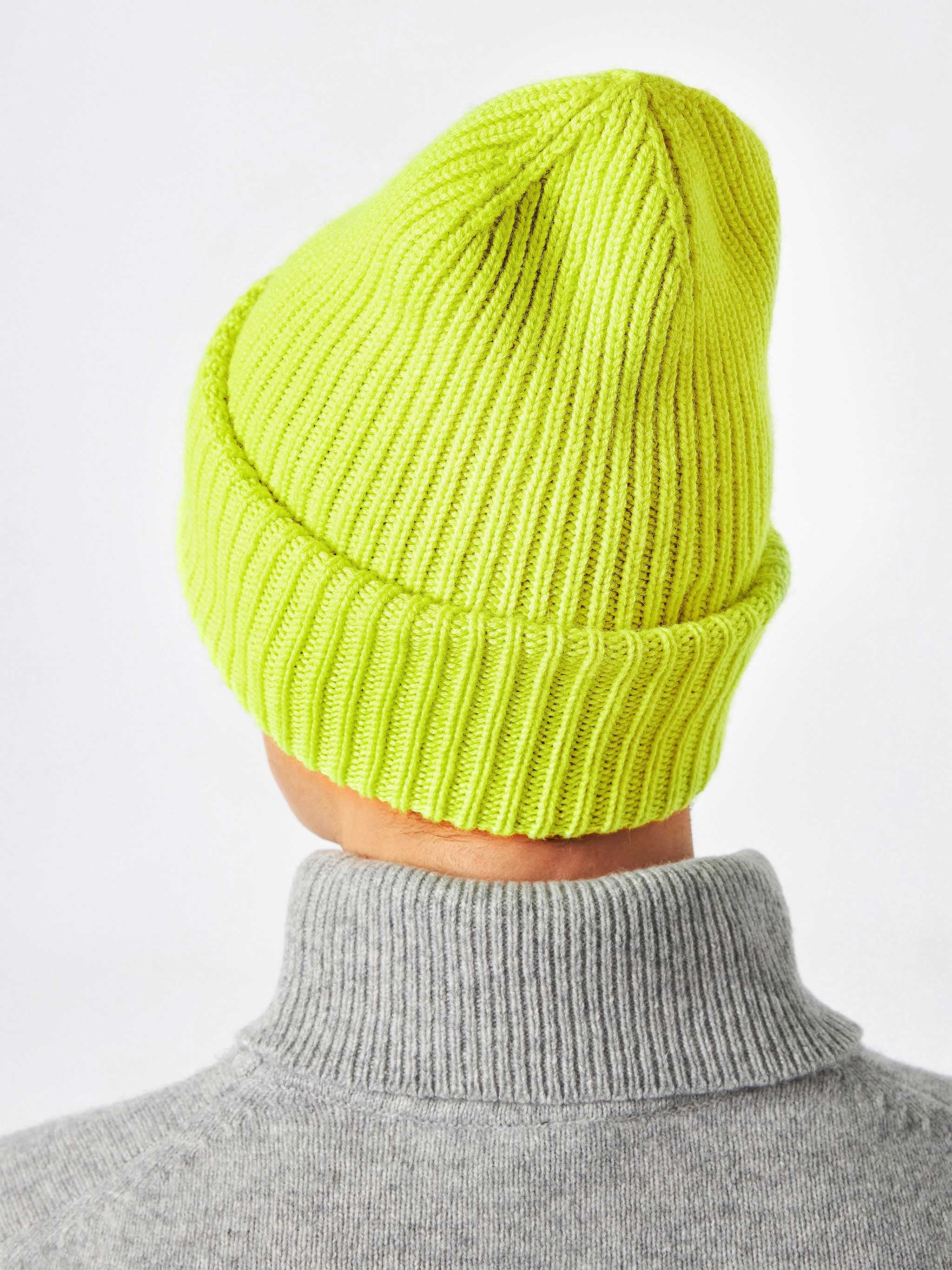 Fluo Yellow Ribbed Beanie Berry With Saint Barth Patch Hat