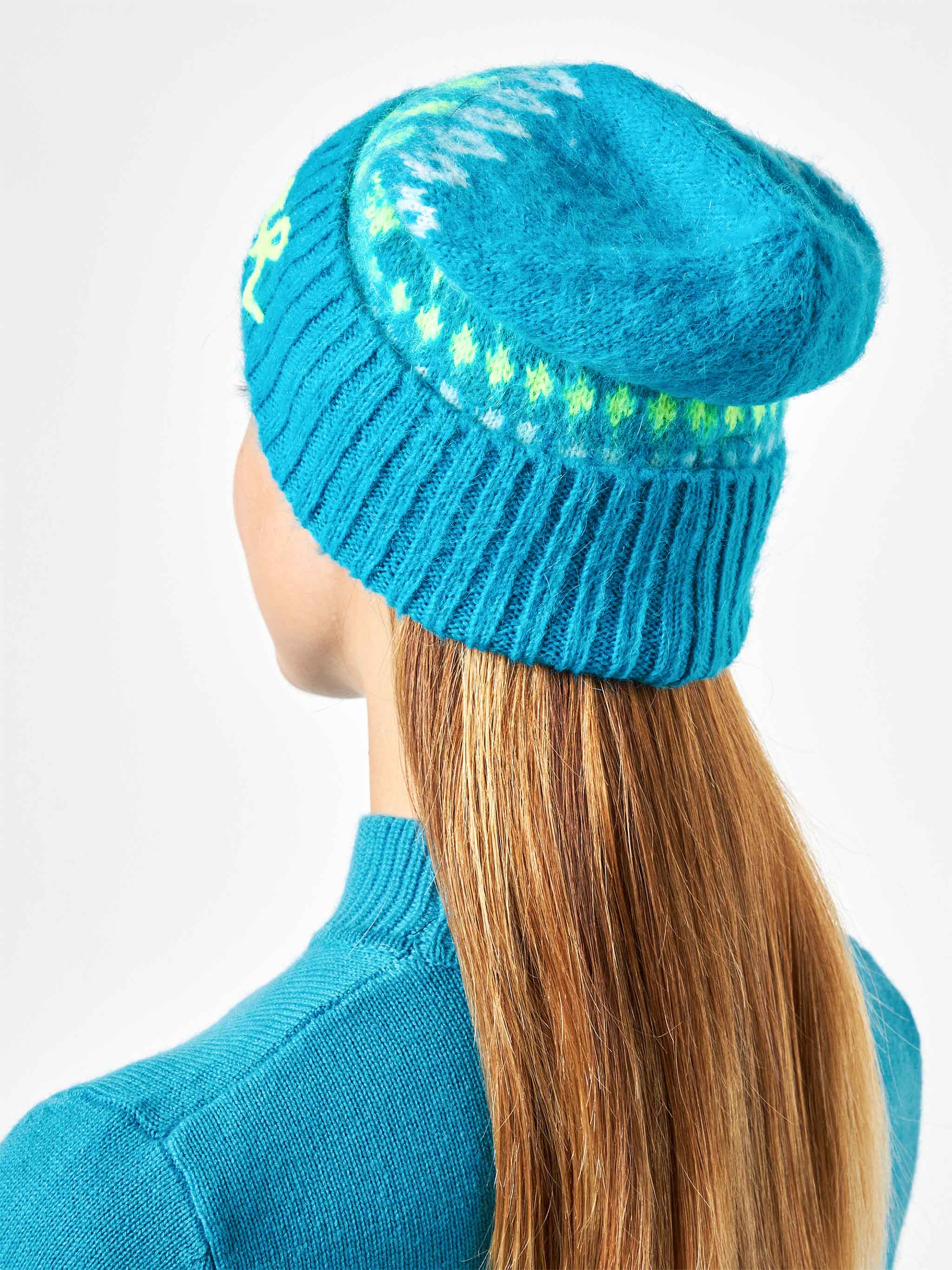 Blue Wengen Nordic Soft Beanie With Jacquard Hat