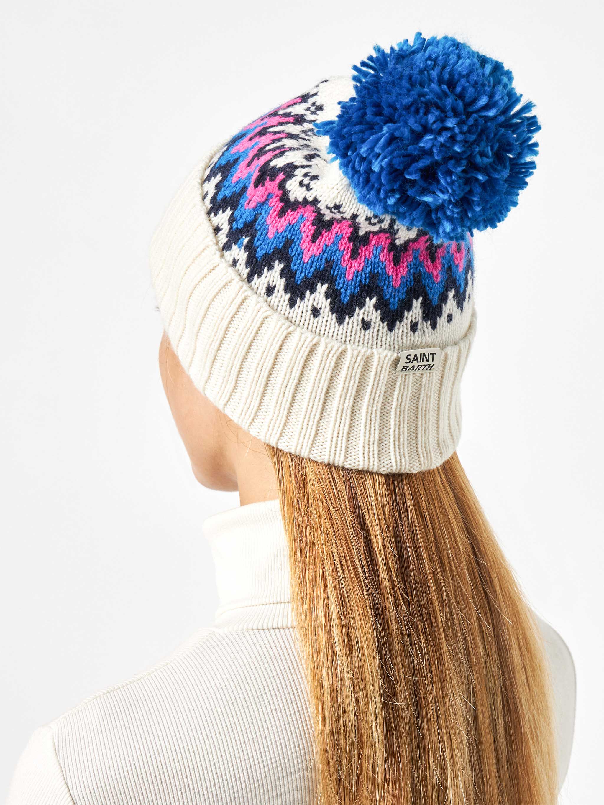 Wengen Nordic White Jacquard Knit Beanie Hat