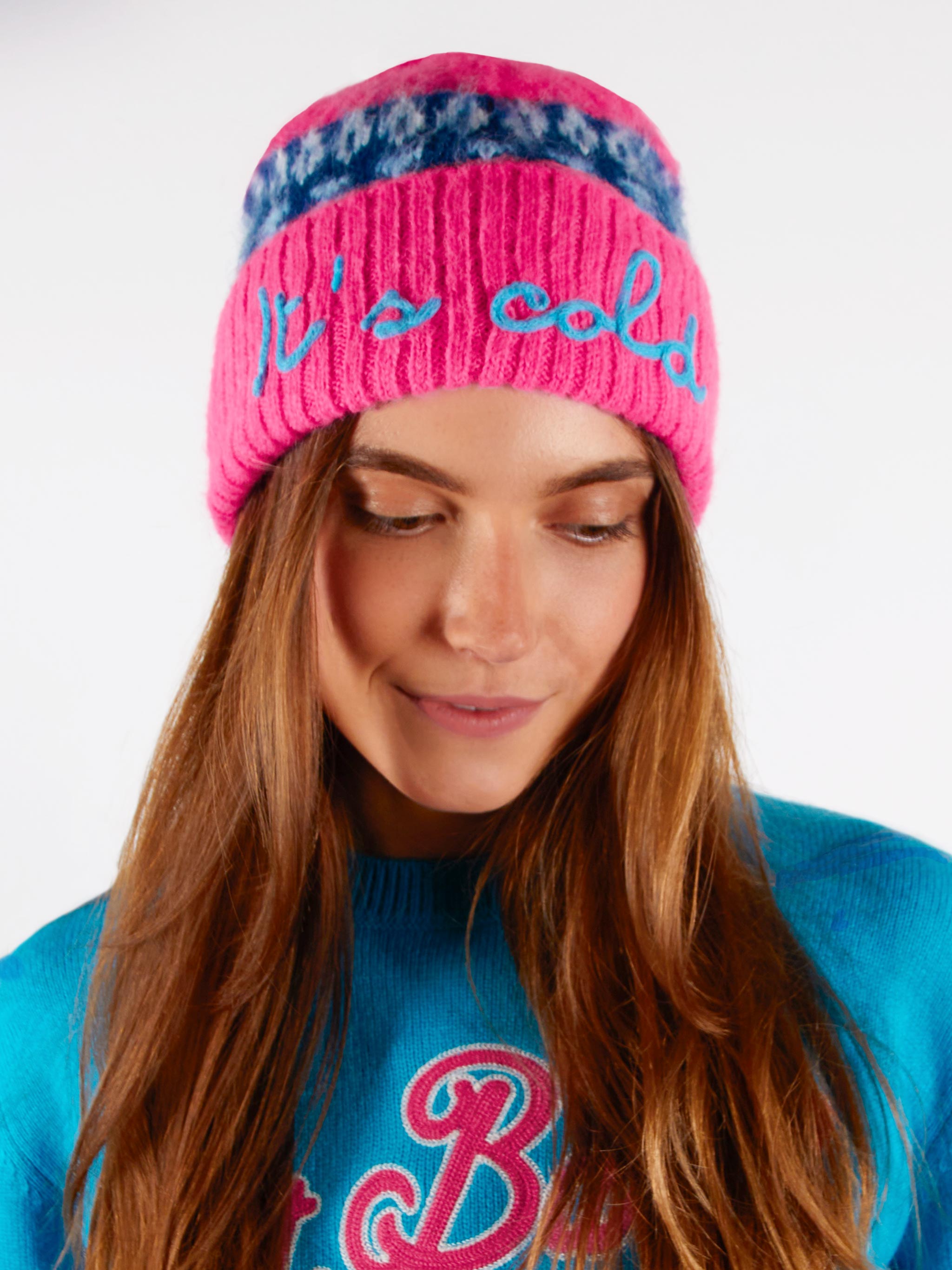 Wengen Nordic Soft Beanie With Jacquard And Embroidery Pink Hat