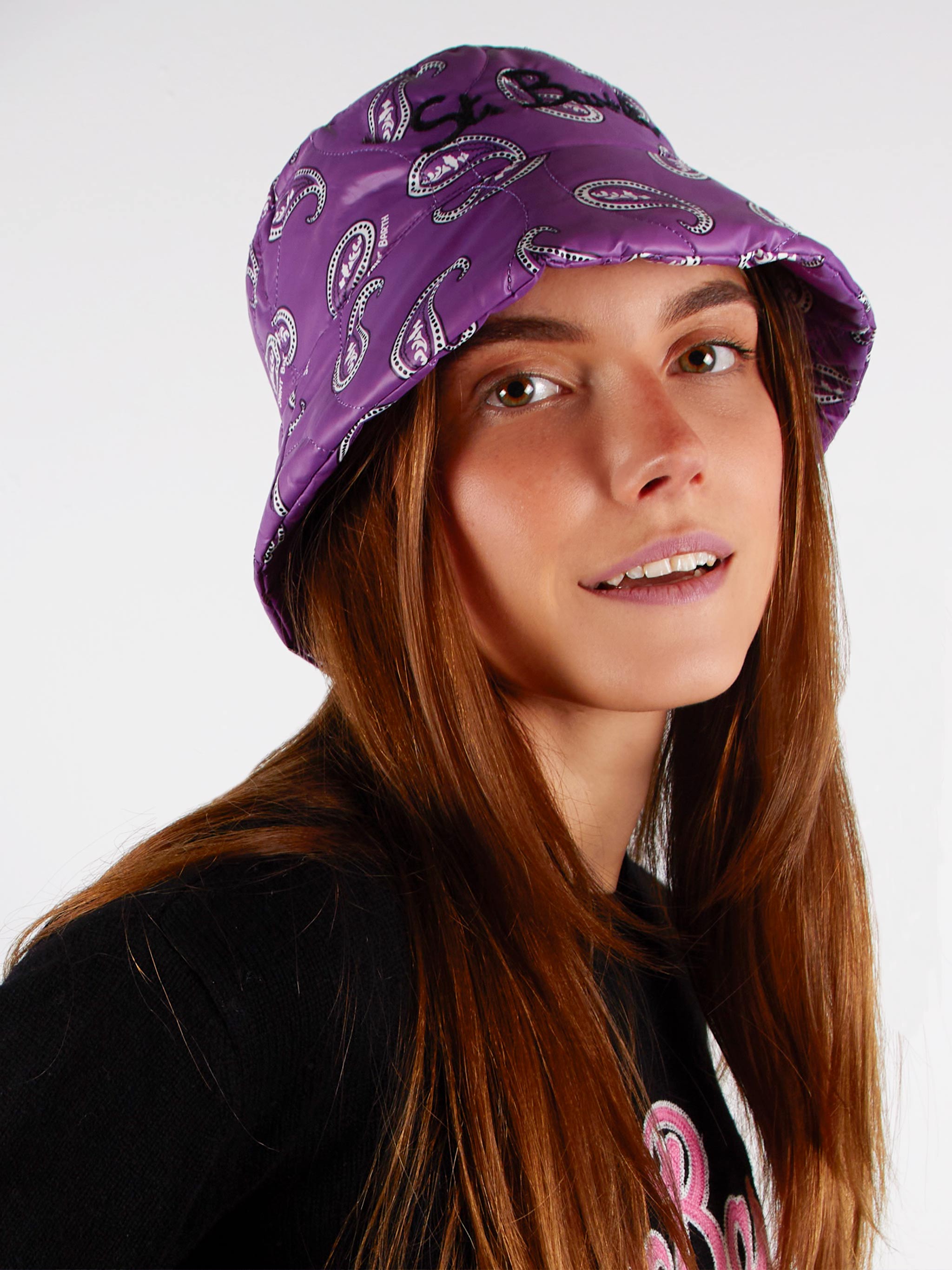 Purple And White Jude Bucket Hat With Paisley Print