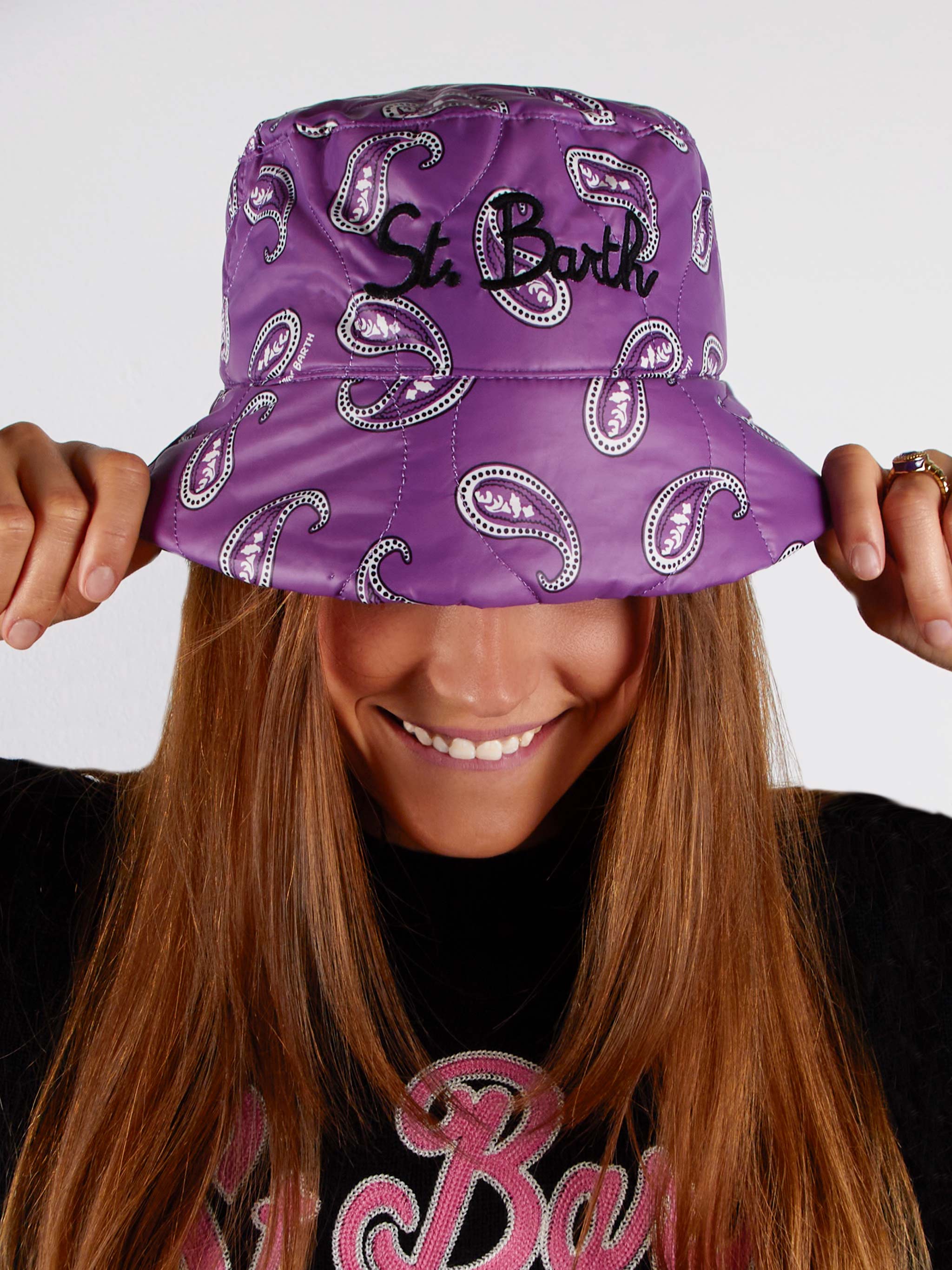 Purple And White Jude Bucket Hat With Paisley Print