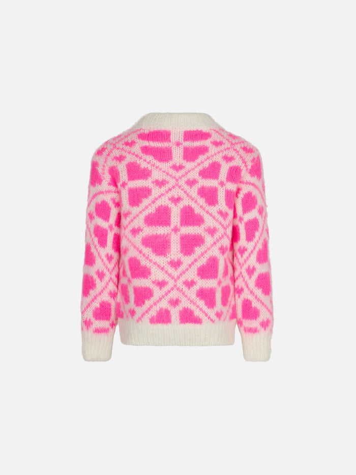 Girl Brushed Crewneck Sweater With Heart Print