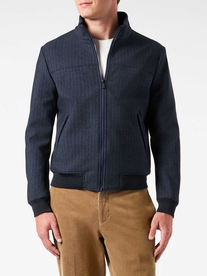 Man Mid-Weight Herringbone Bomber Jacket Traveler Blue