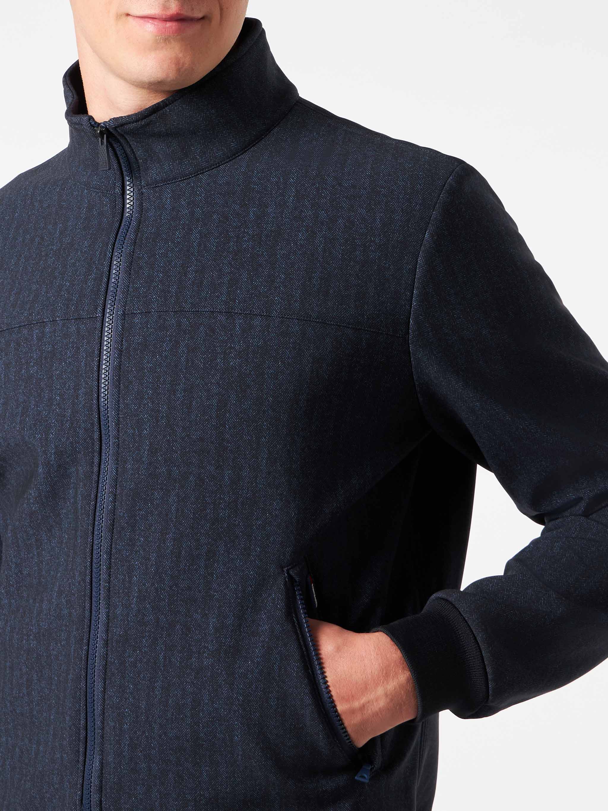 Man Mid-Weight Herringbone Bomber Jacket Traveler Blue
