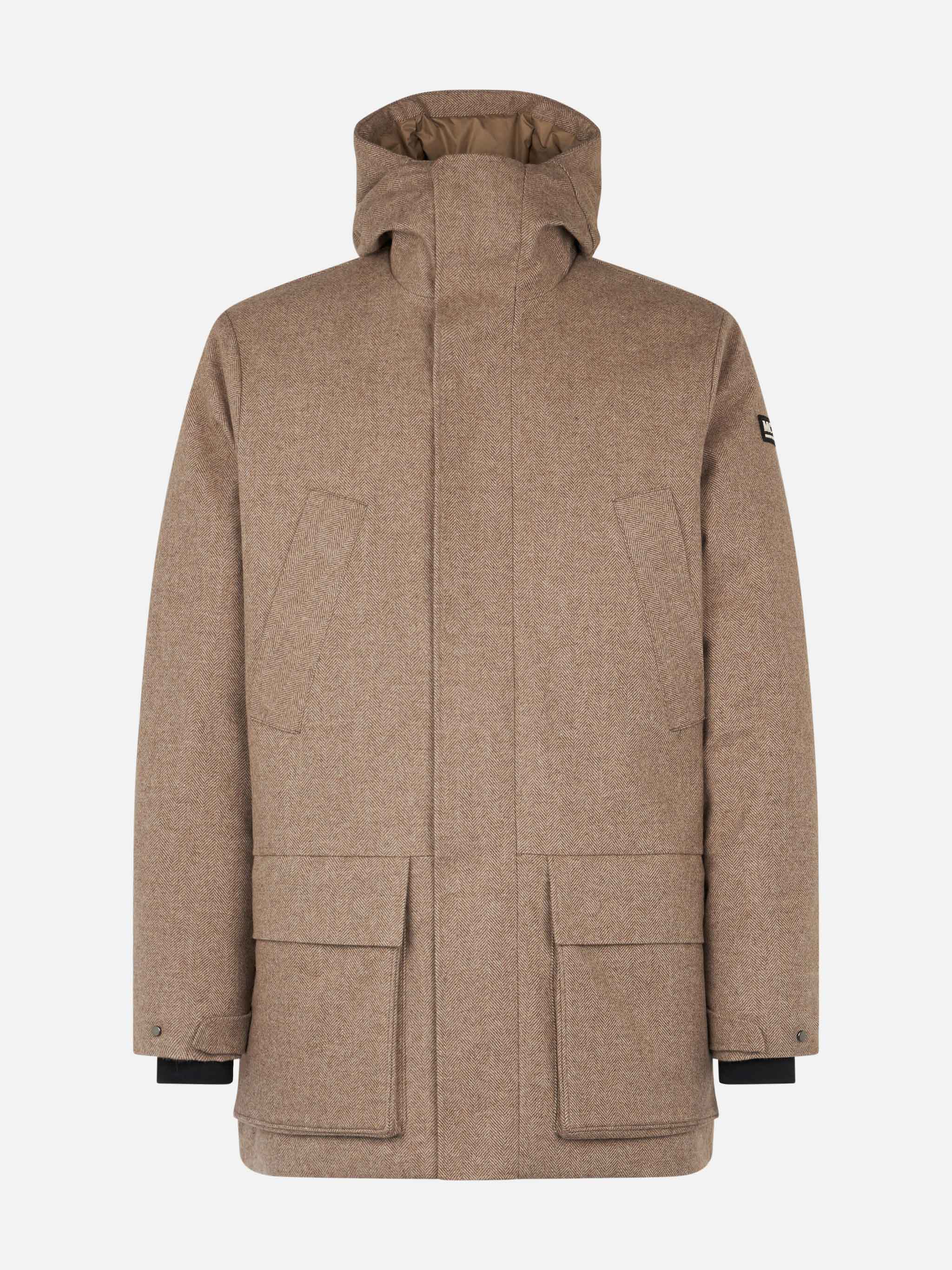 Man Hooded Parka Voyager With Herringbone Print __single__ Jacket