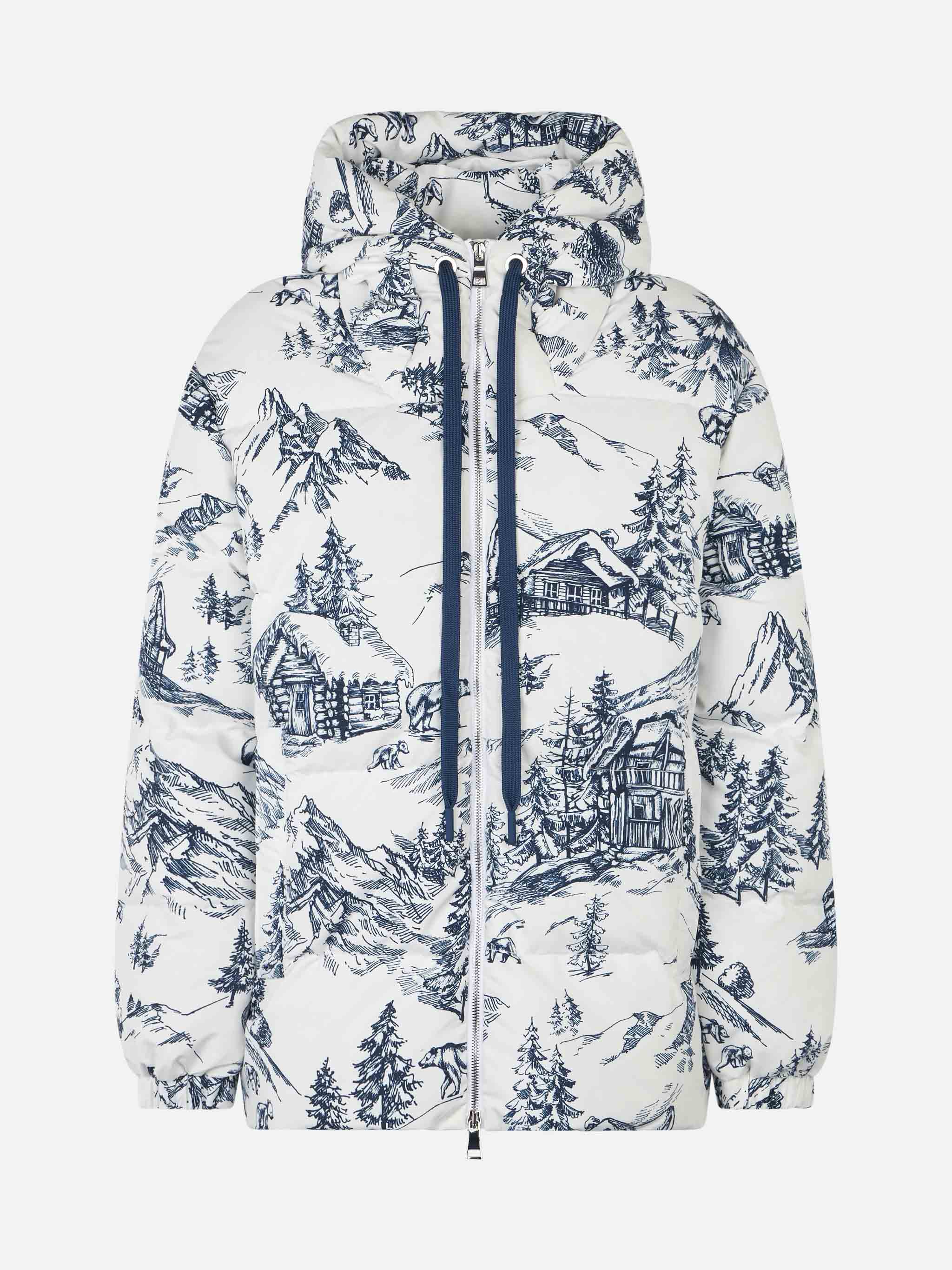 Geneve Toile De Jouy Hooded Down Jacket White