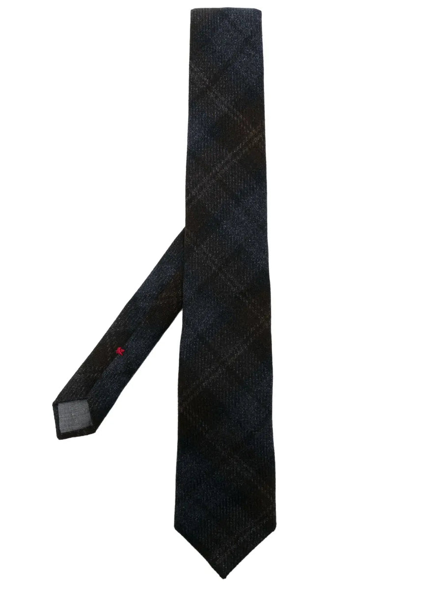 Brunello Cucinelli Check-Pattern Tie Blue Clothing