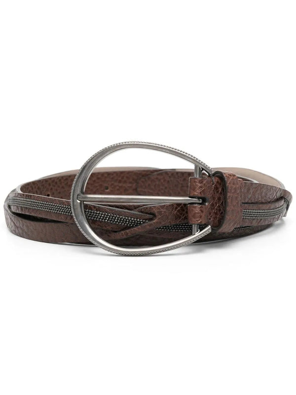 Brunello Cucinelli Womens Dark Brown Leather Belt Accessories & Slg