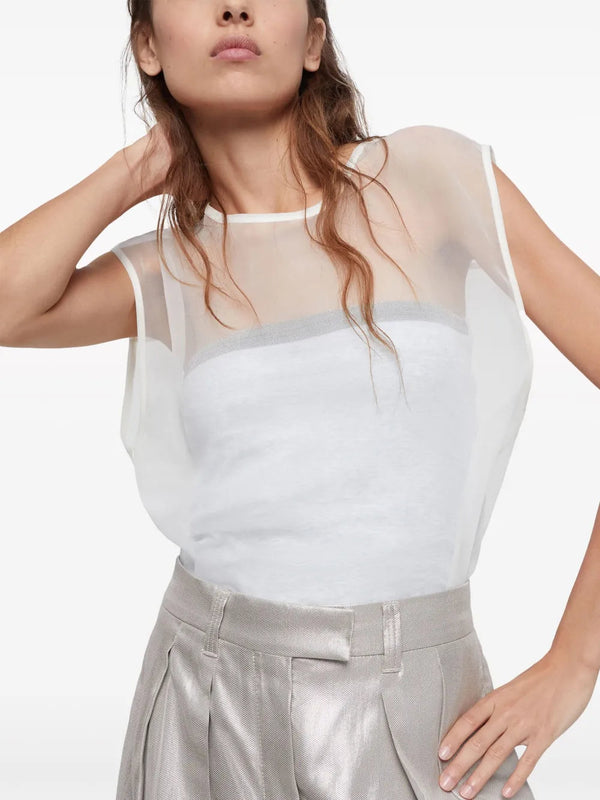 Brunello Cucinelli Sheer Sleeveless Blouse Neutrals